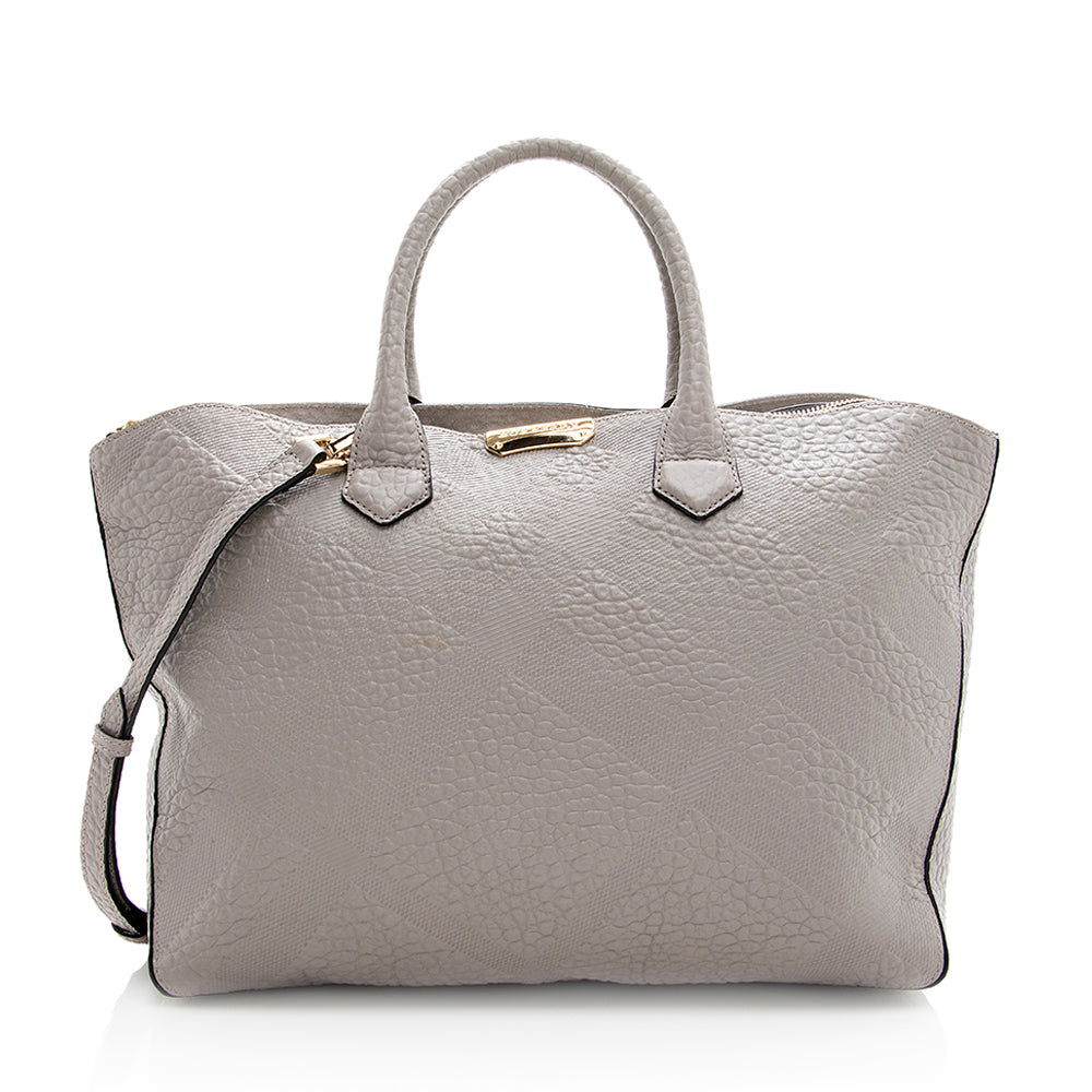 Burberry Embossed Check Leather Dewsbury Tote (SHF-19269)