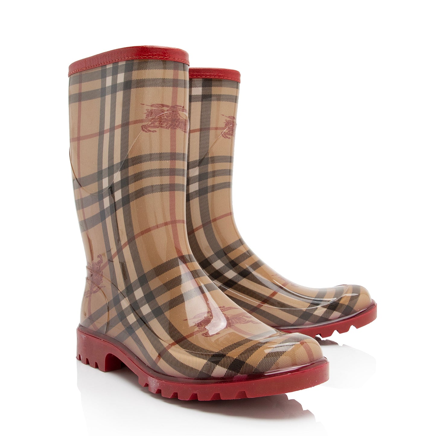 Burberry Haymarket Check Mid Calf Rainboots - Size 7 / 37 (SHF-23323)