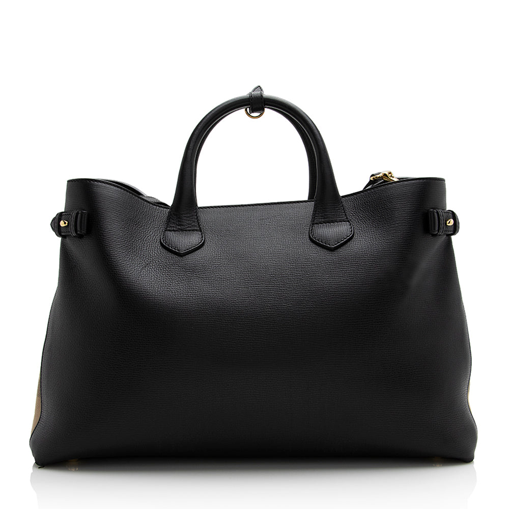 Burberry House Check Leather Banner Large Tote (SHF-21984)