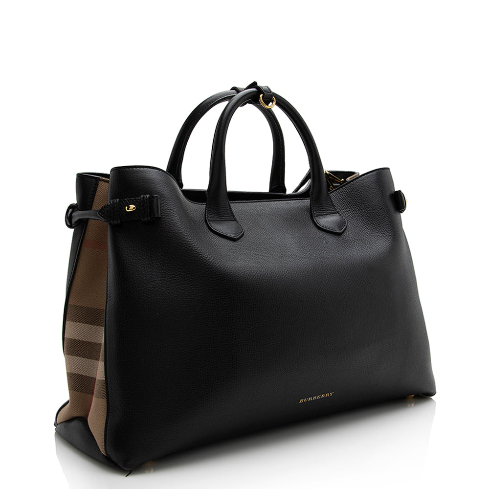 Burberry House Check Leather Banner Large Tote (SHF-21984)
