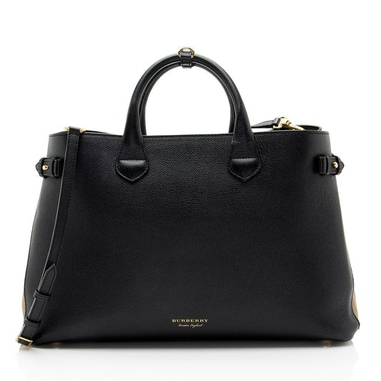 Burberry House Check Leather Banner Large Tote (SHF-amQX3B)