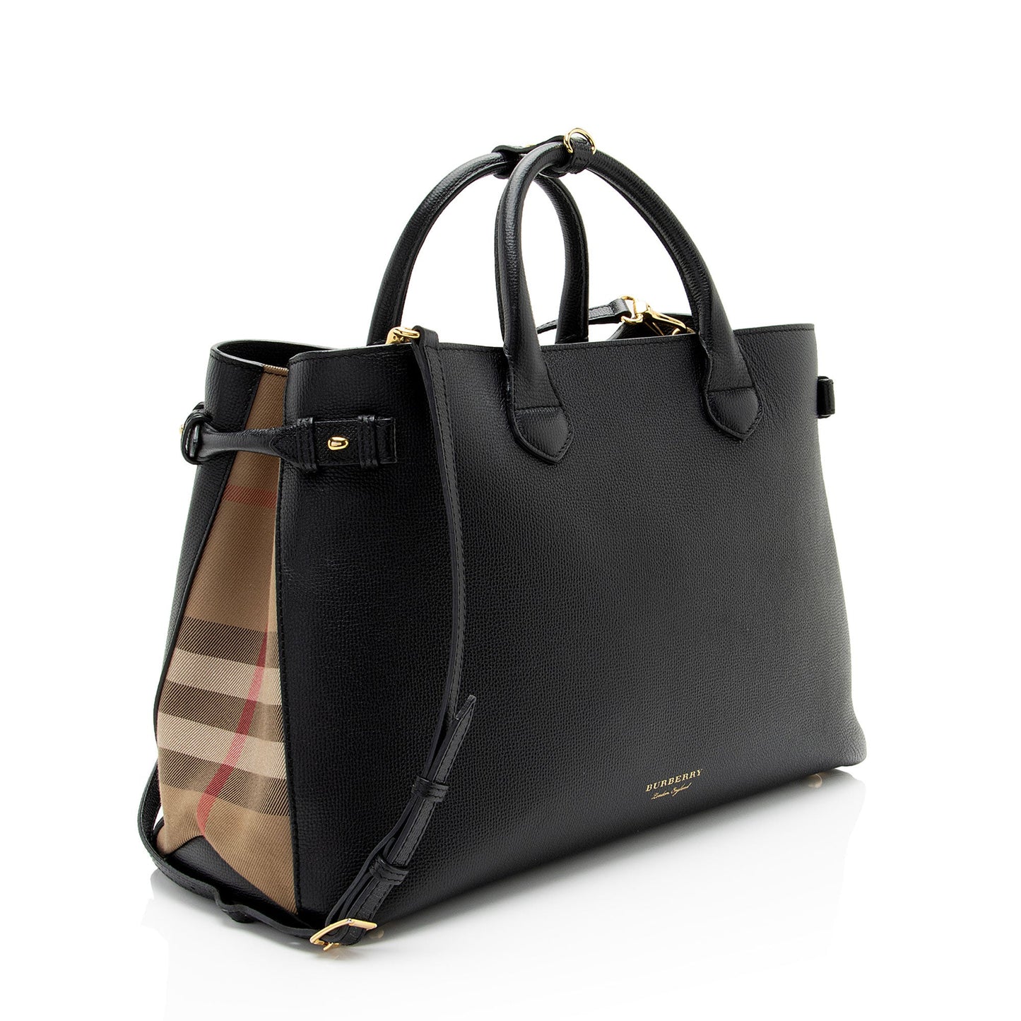 Burberry House Check Leather Banner Large Tote (SHF-amQX3B)