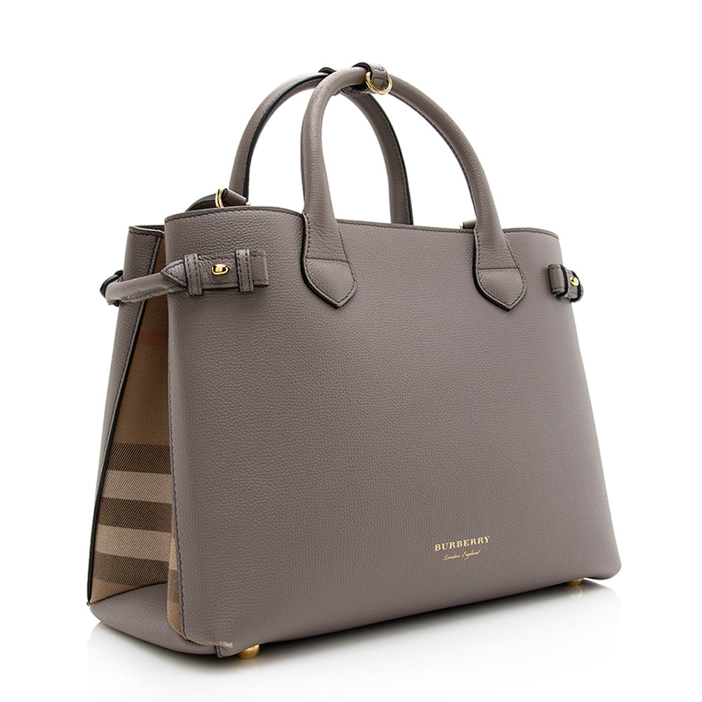Burberry House Check Leather Banner Medium Tote (SHF-20853)