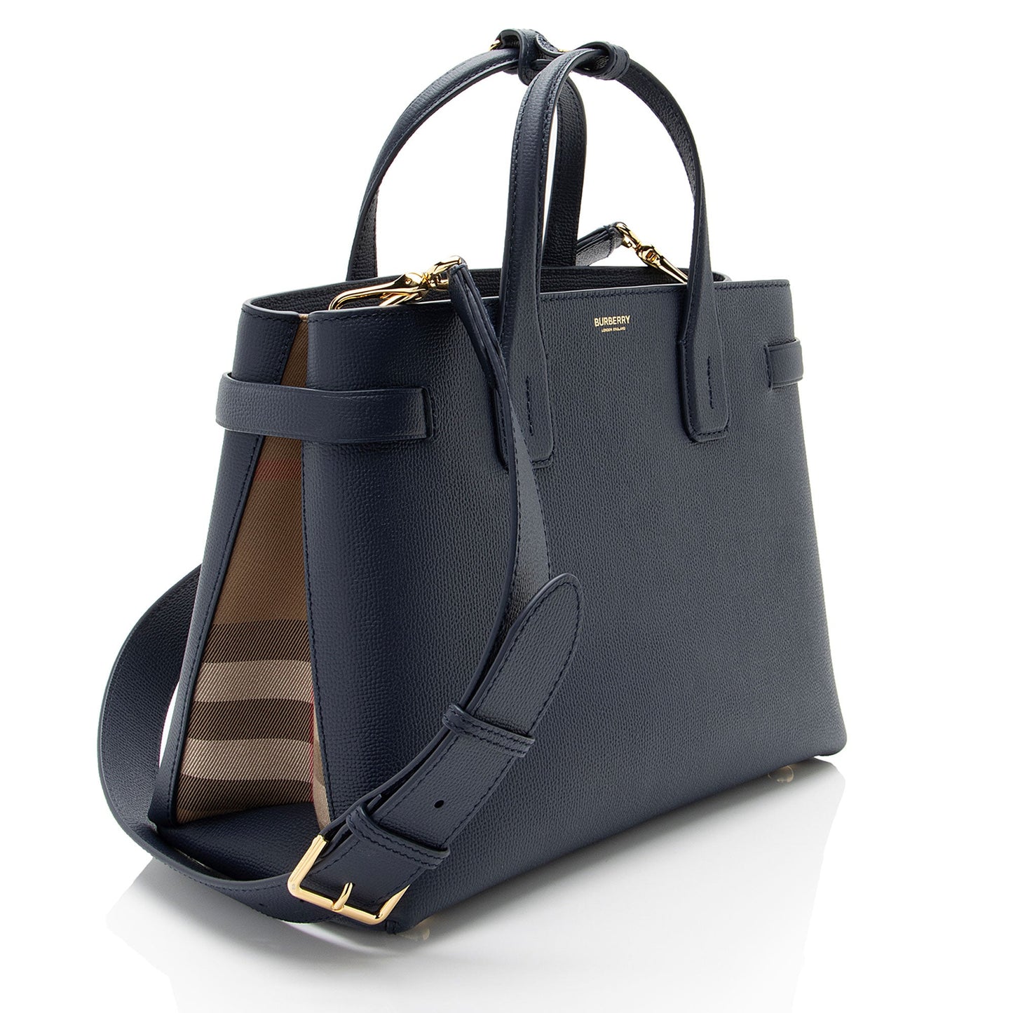 Burberry House Check Leather Banner Medium Tote (SHF-vVShxX)