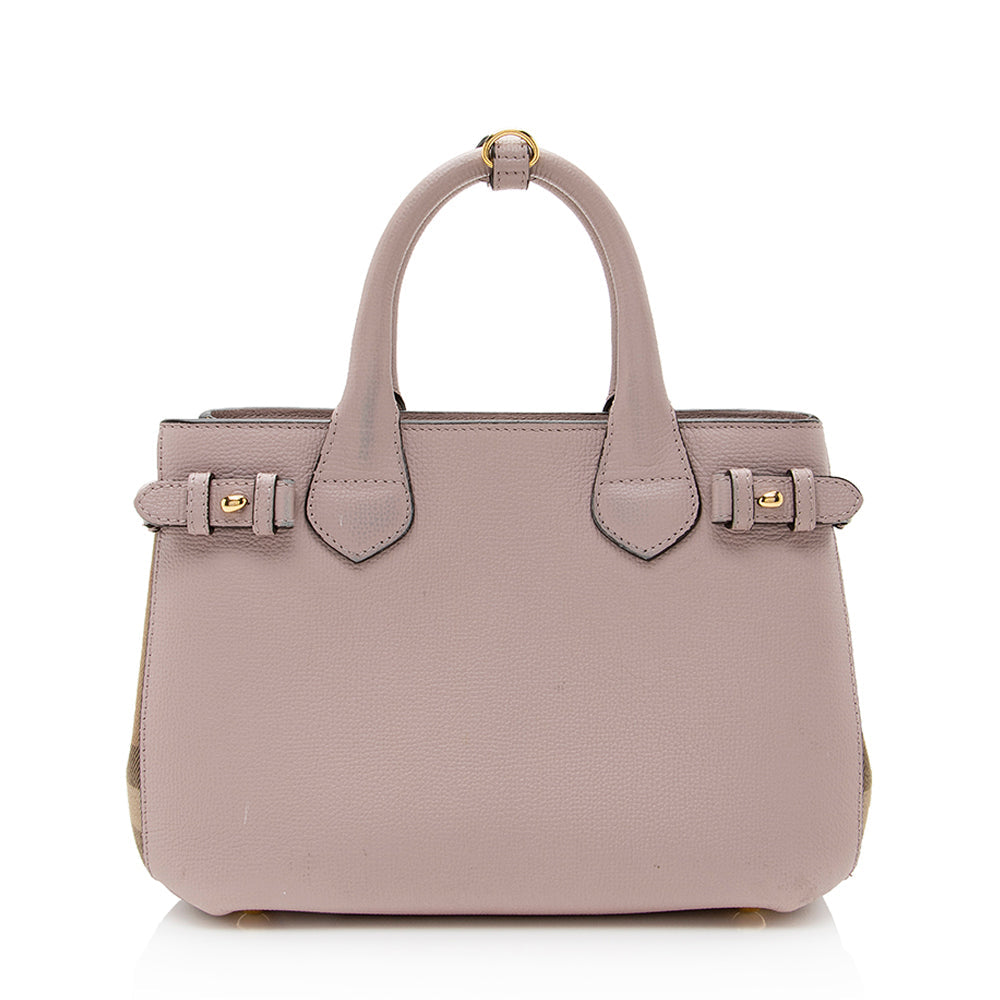 Burberry House Check Leather Banner Small Tote (SHF-19183)