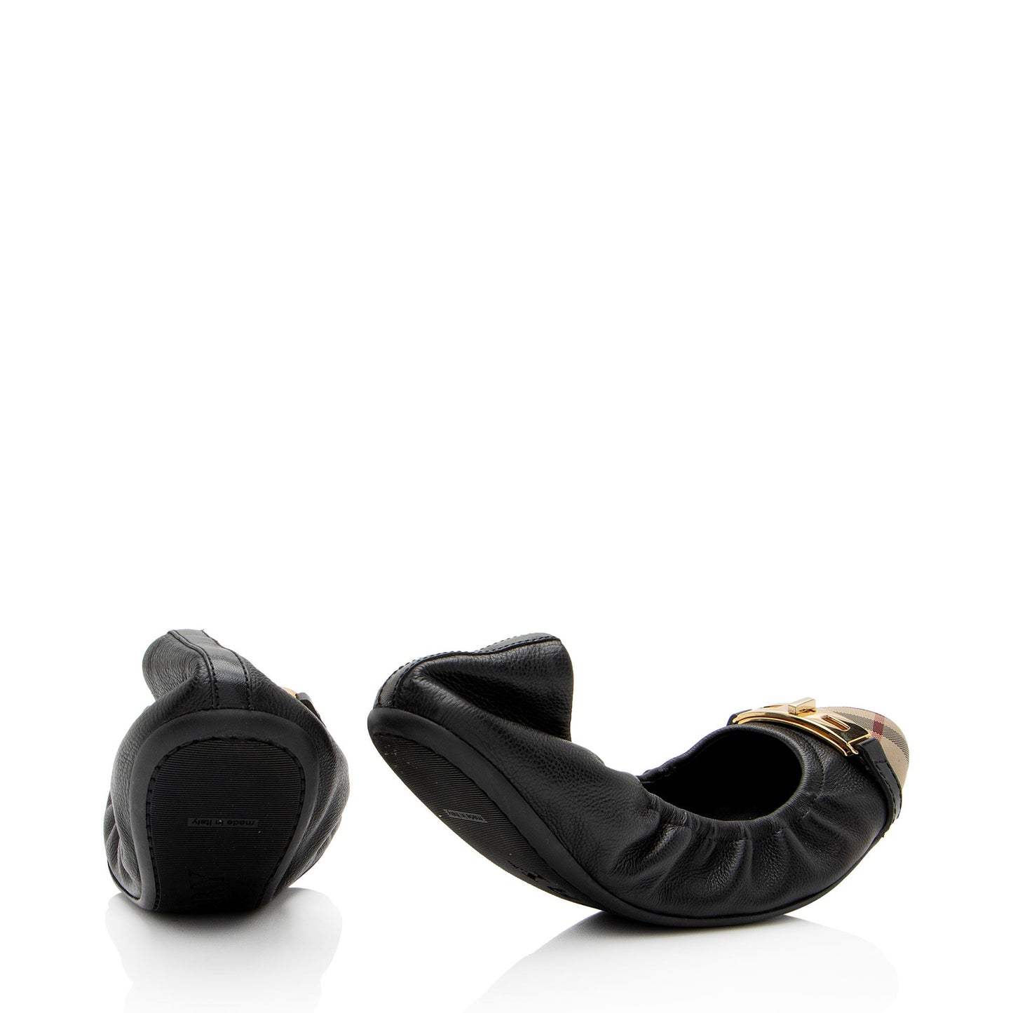 Burberry Leather Nova Check Cap Toe Scrunch Ballet Flats - Size 9 / 39 (SHF-I5qjdB)