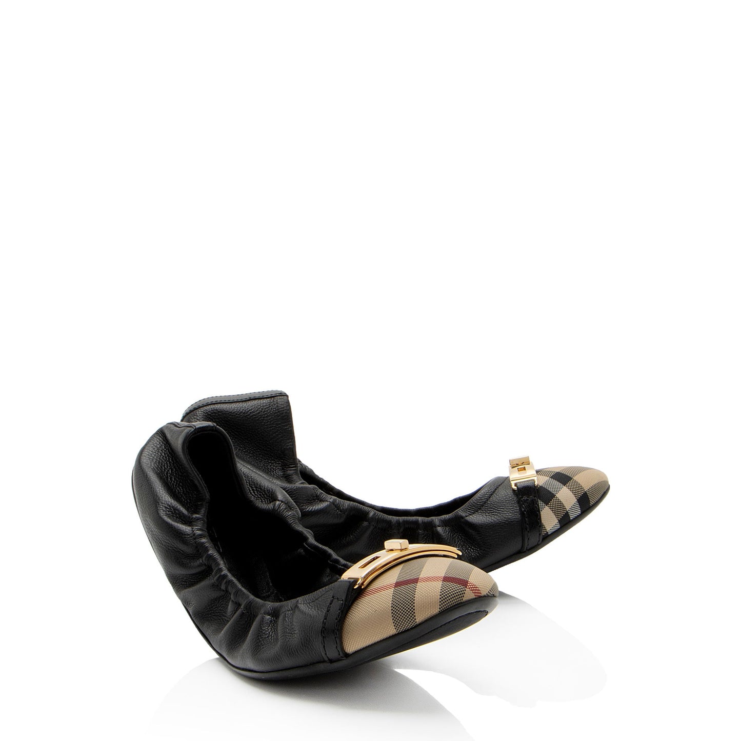 Burberry Leather Nova Check Cap Toe Scrunch Ballet Flats - Size 9 / 39 (SHF-I5qjdB)