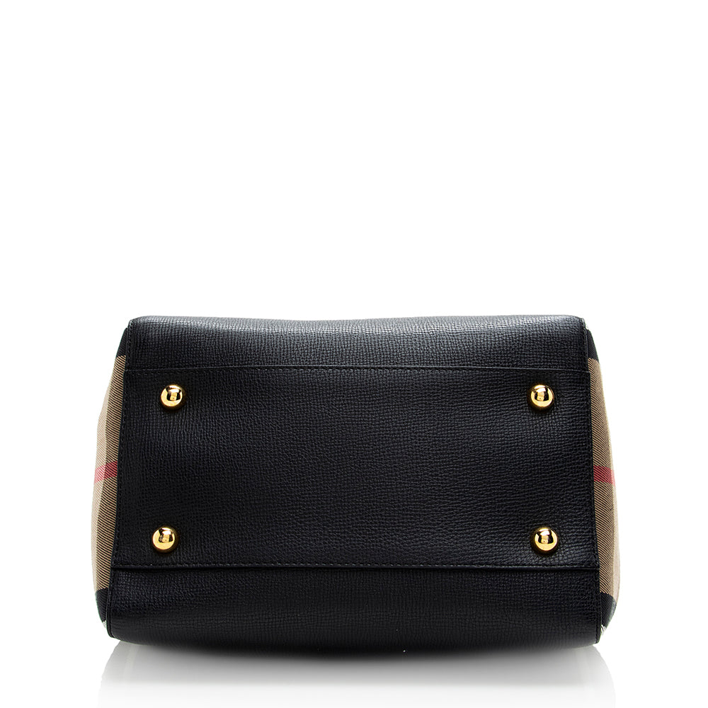Burberry Leather House Check Derby Canterbury Small Tote (SHF-18431)