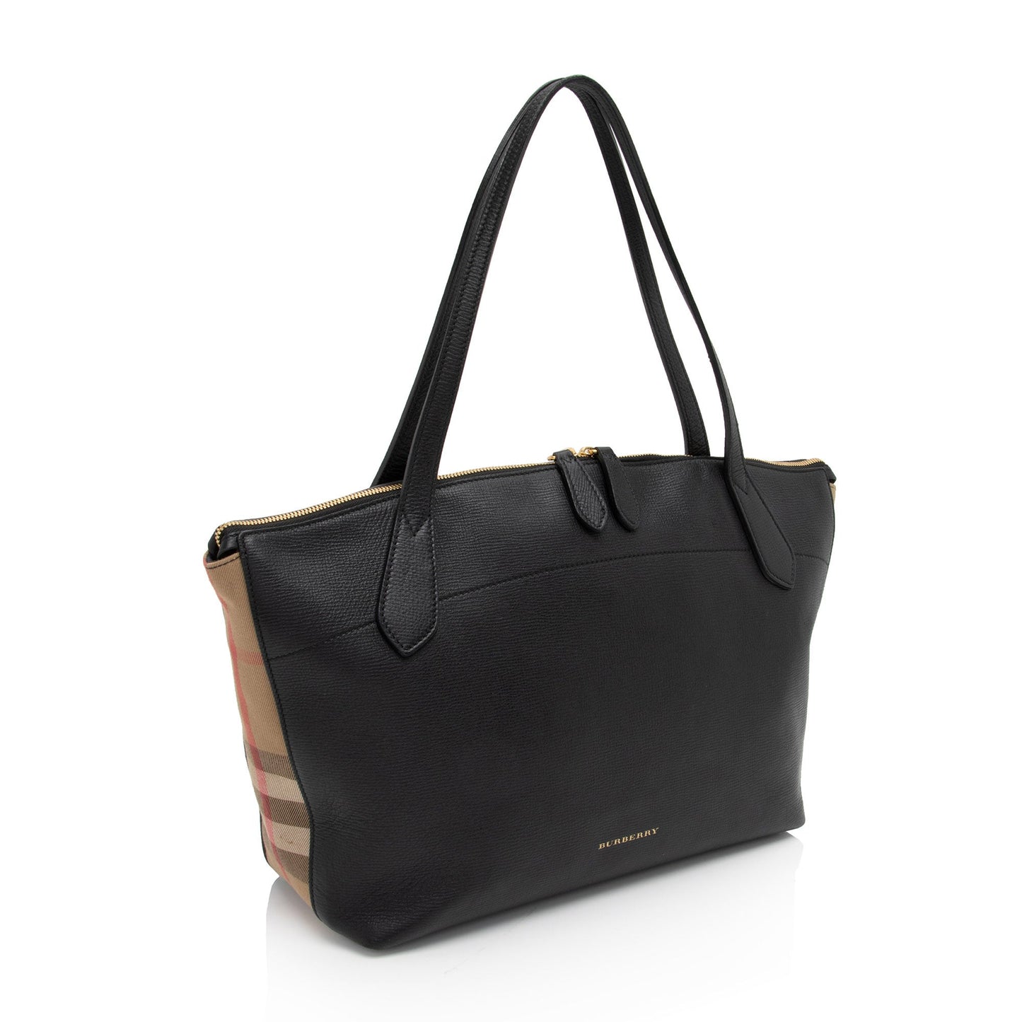 Burberry Leather House Check Derby Welburn Small Tote (SHF-qJKDyZ)