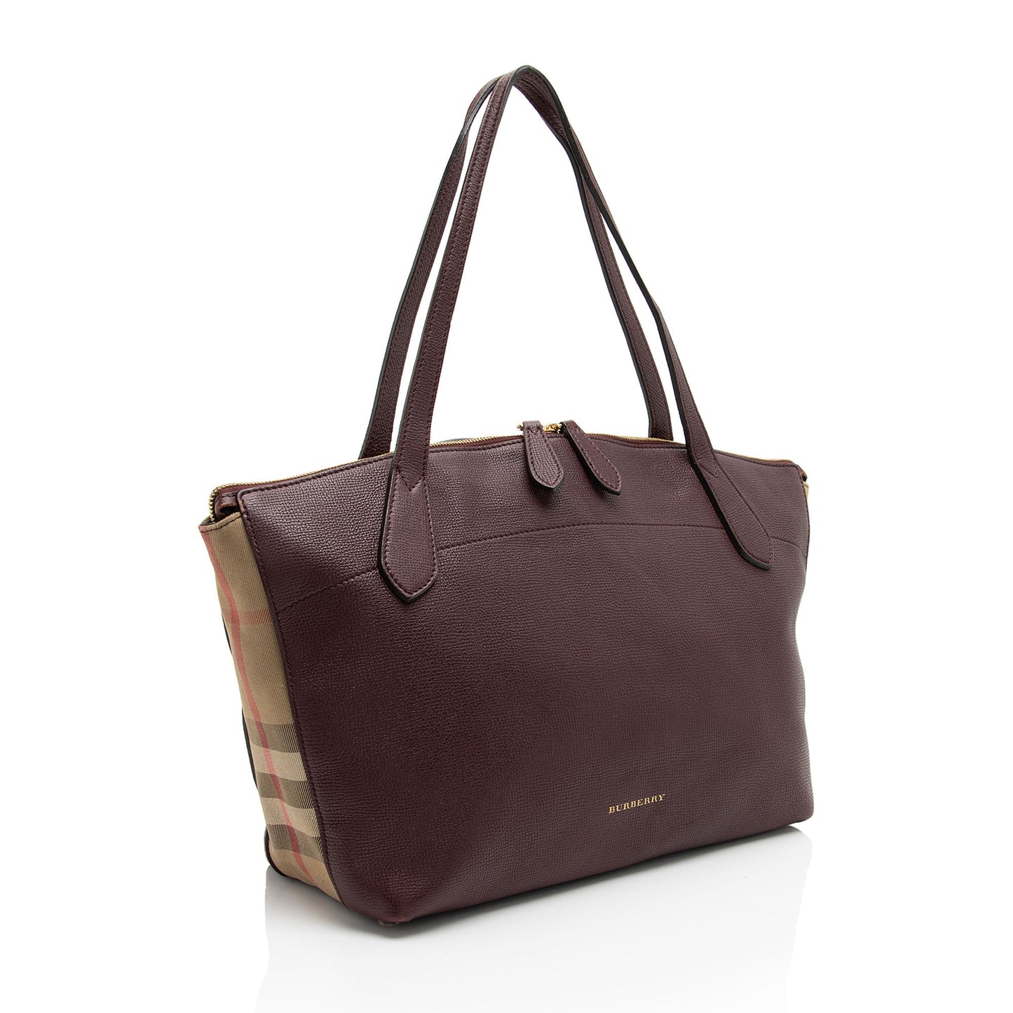 Burberry Leather House Check Derby Welburn Small Tote (SHF-SRg97n)