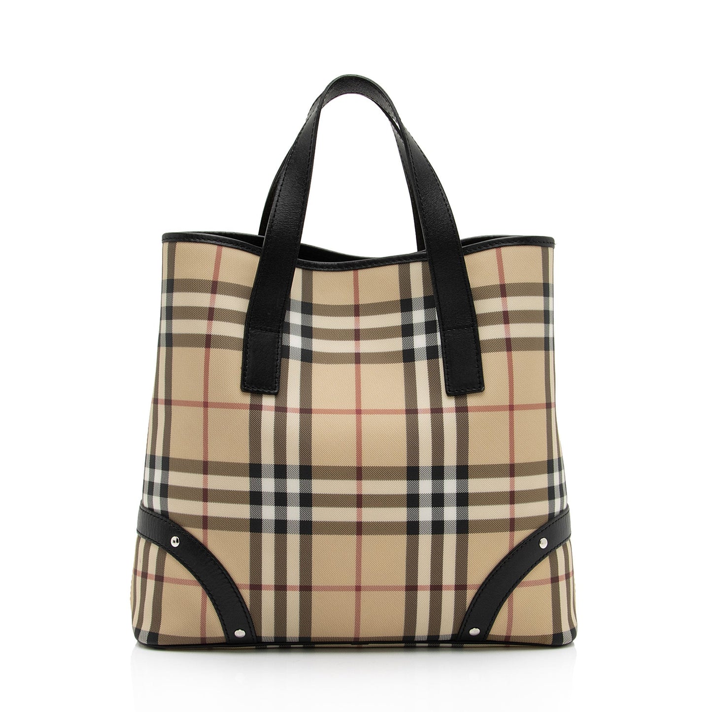 Burberry Nova Check Leather Studded Medium Tote (SHF-QGyTPK)
