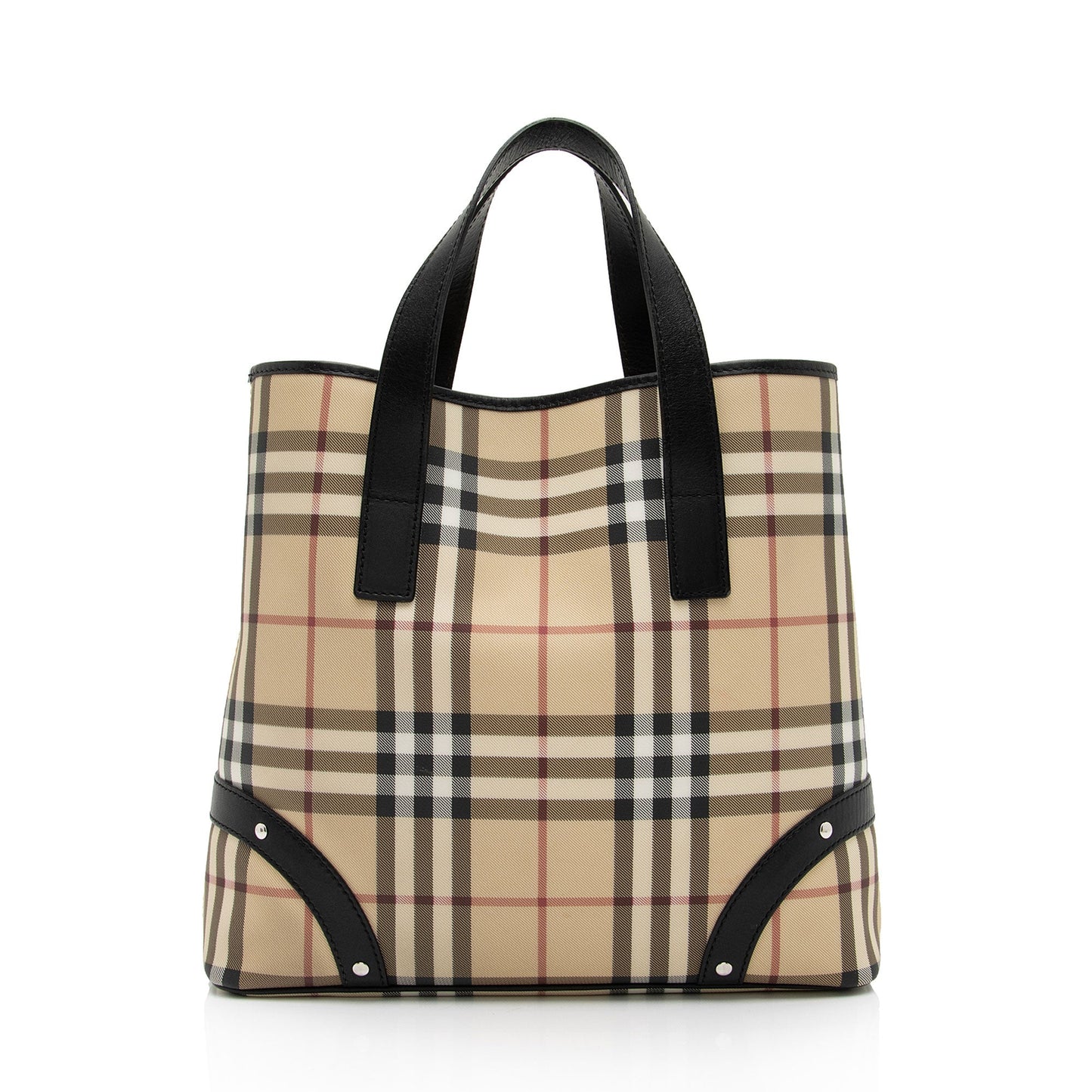 Burberry Nova Check Leather Studded Medium Tote (SHF-QGyTPK)