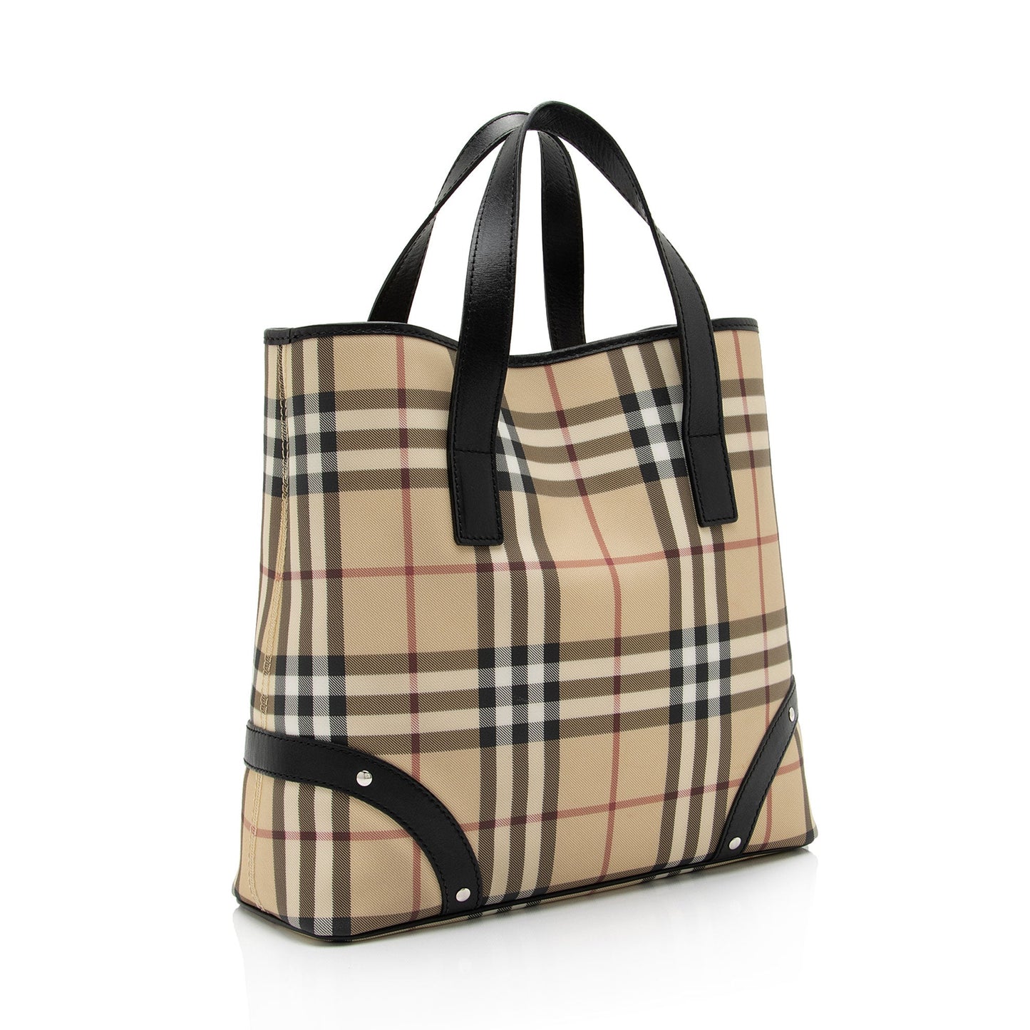 Burberry Nova Check Leather Studded Medium Tote (SHF-QGyTPK)