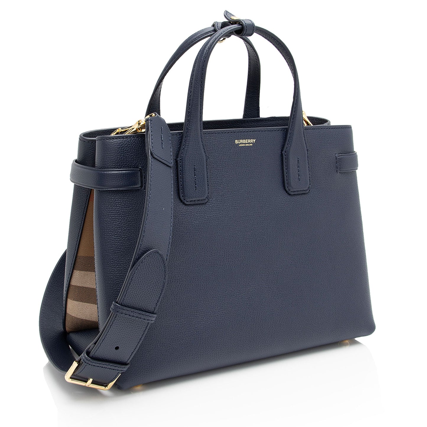 Burberry Vintage Check Leather Banner Medium Tote (SHF-8mWgl1)