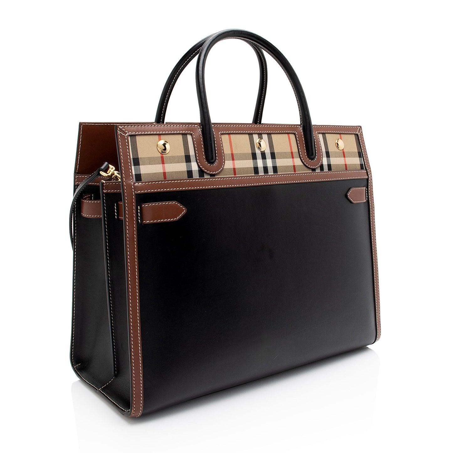 Burberry Vintage Check Smooth Calfskin Title Large Tote (SHF-NtxU8m)