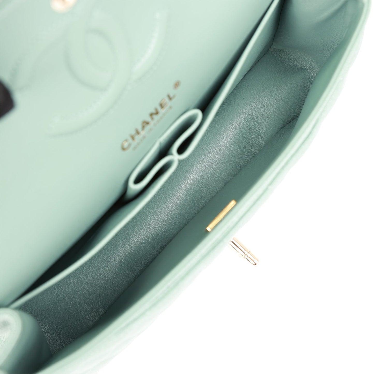 Chanel Medium Classic Double Flap Bag Green Caviar Light Gold Hardware