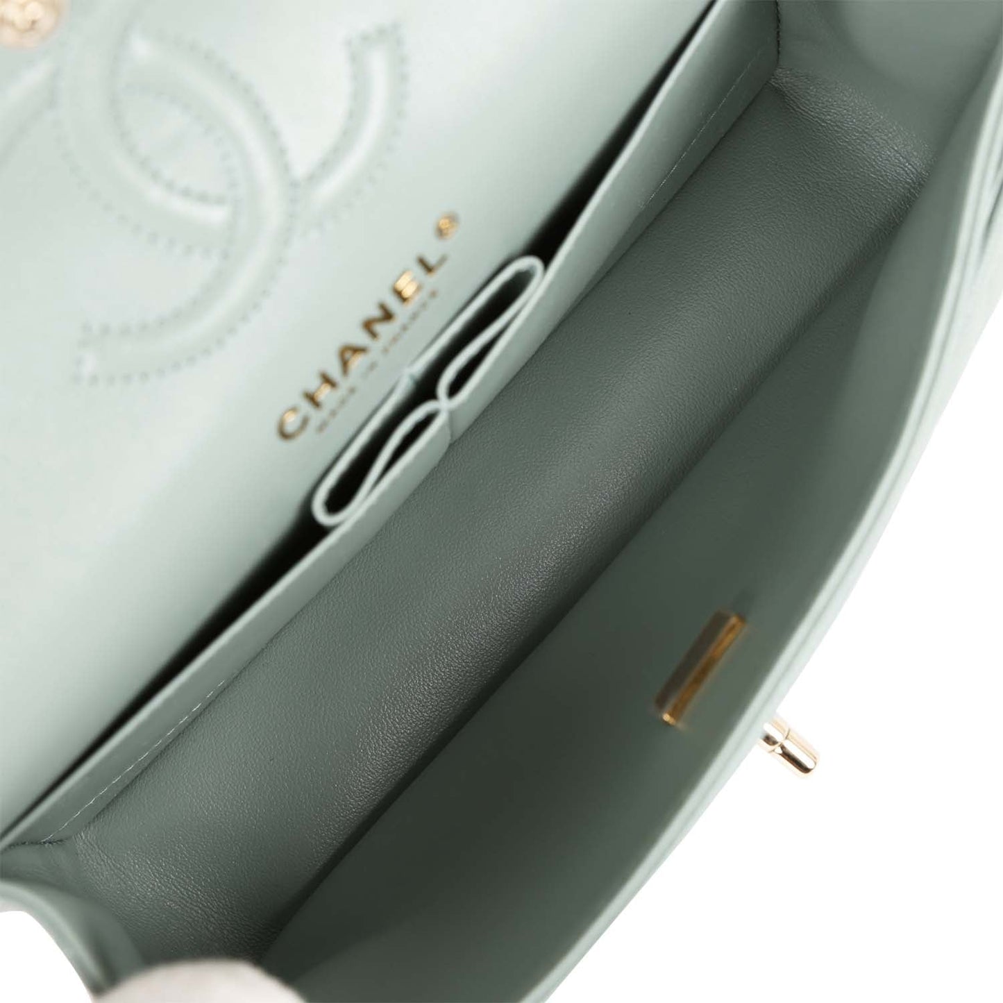 Chanel Small Classic Double Flap Bag Light Blue Caviar Light Gold Hardware