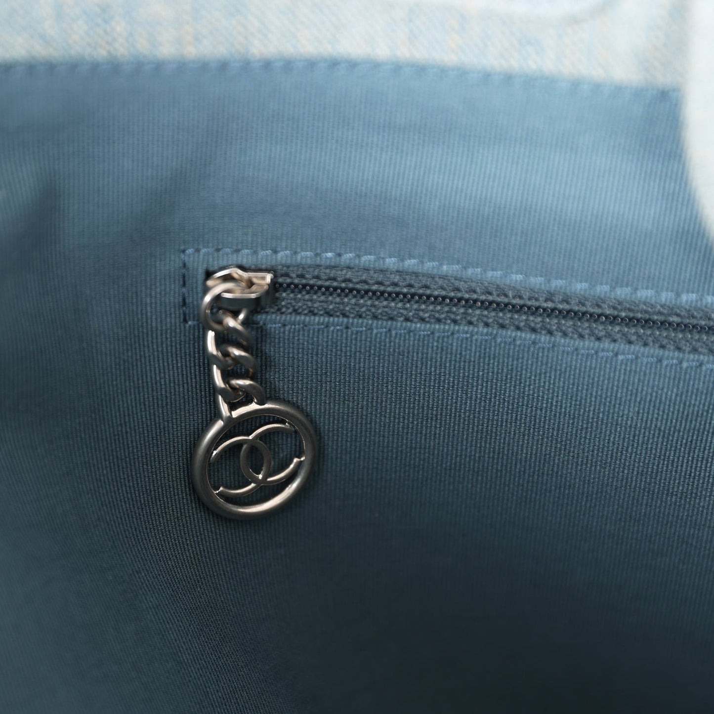 Chanel Large Deauville Shopping Bag Distressed Blue Denim Silver Hardware