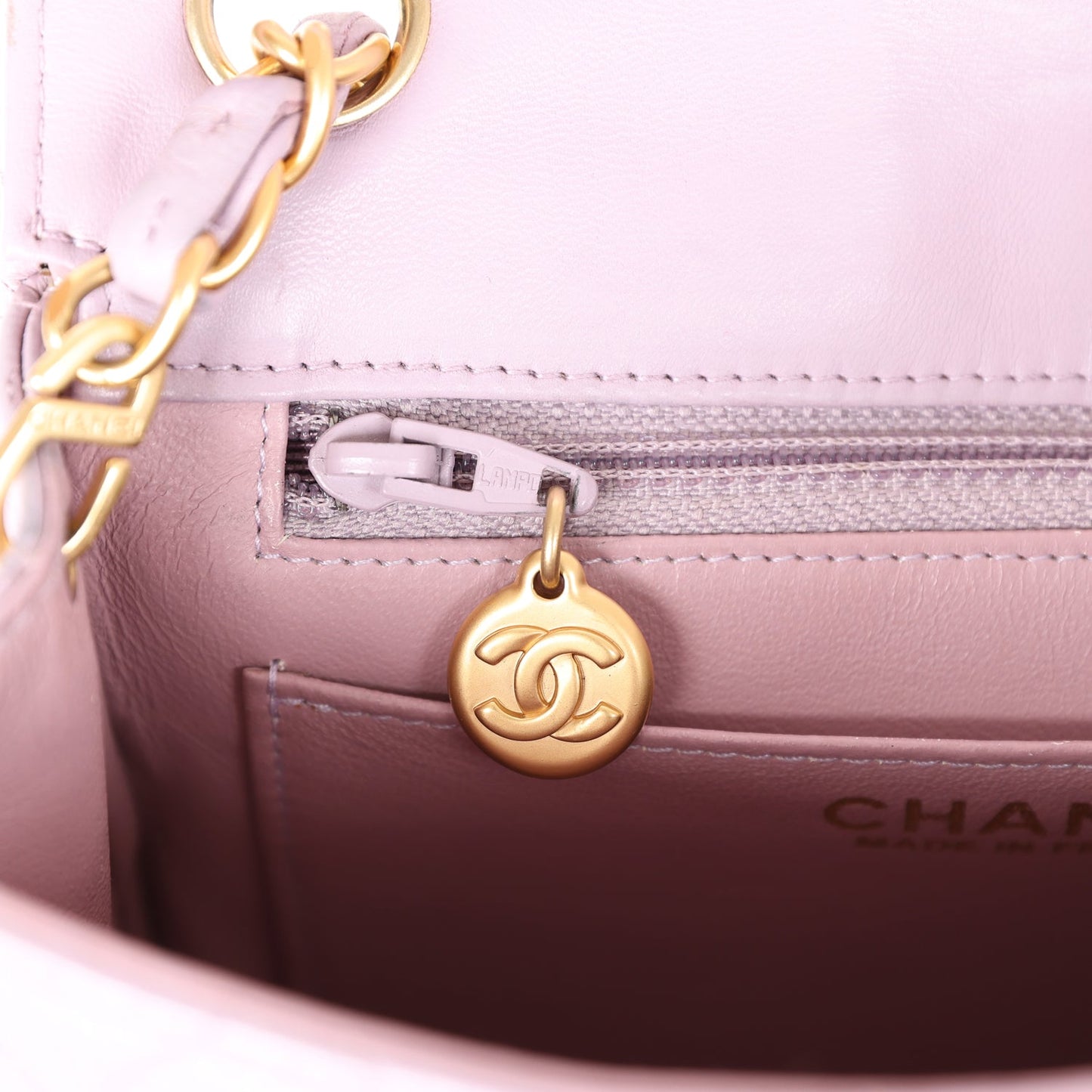 Vintage Chanel Mini Square Flap Bag Light Purple Lambskin Matte Gold Hardware
