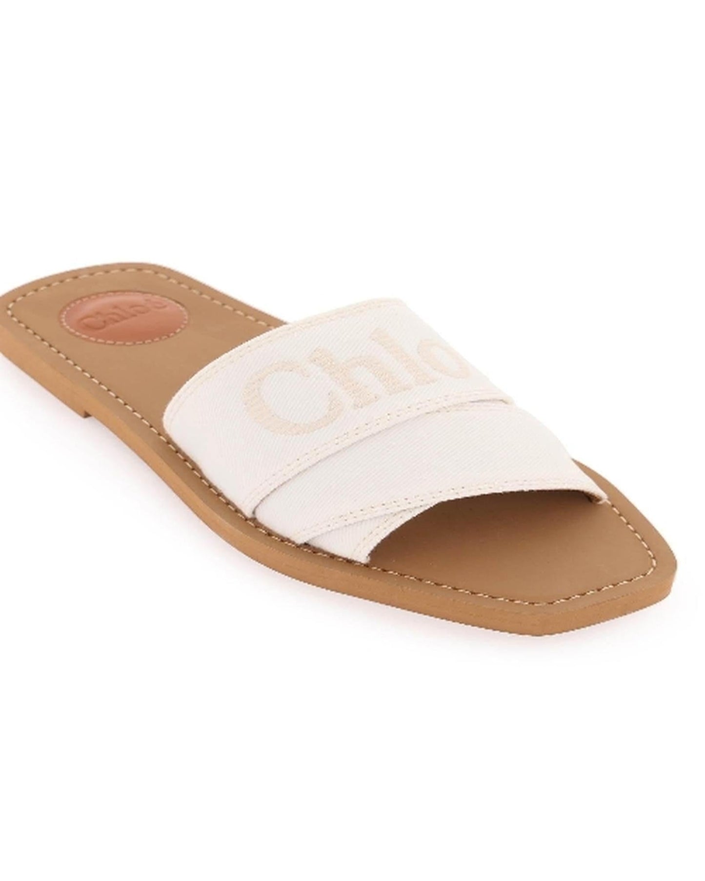 Chloe Woody Canvas Slide Sandals in White