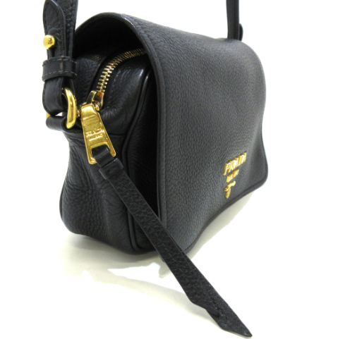 PRADA - Logo Black Leather Shoulder Bag