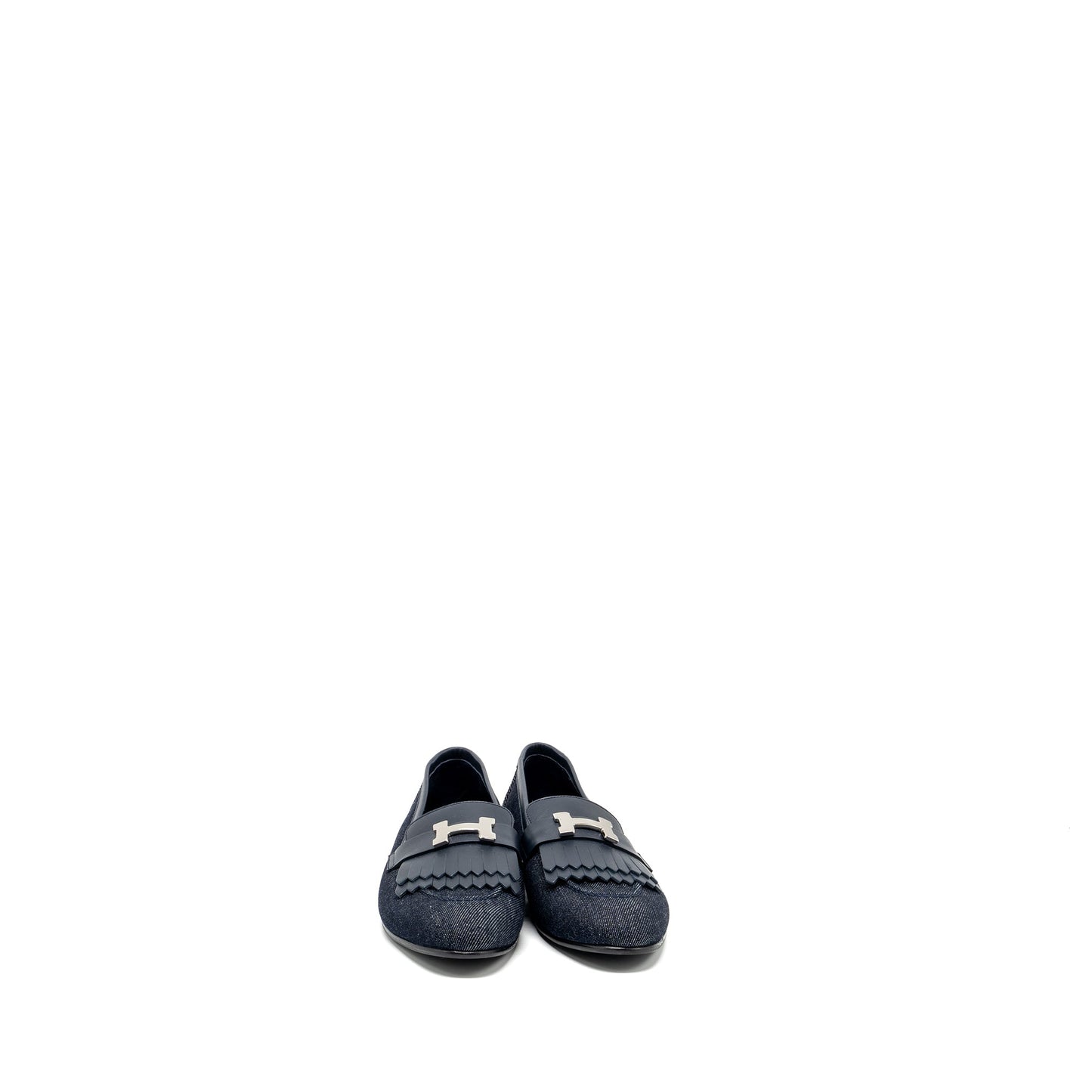 Hermes size 38 mocassins royal loafer denim/calfskin bleu brut/marine SHW
