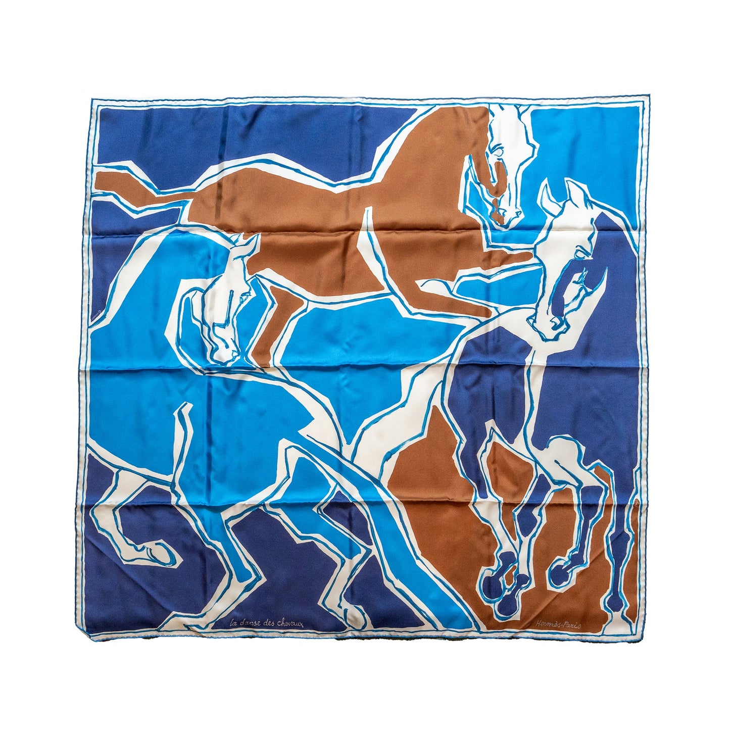 HERMES 90CM SILK SCARF MULTICOLOUR BLUE/NAVY/BROWN