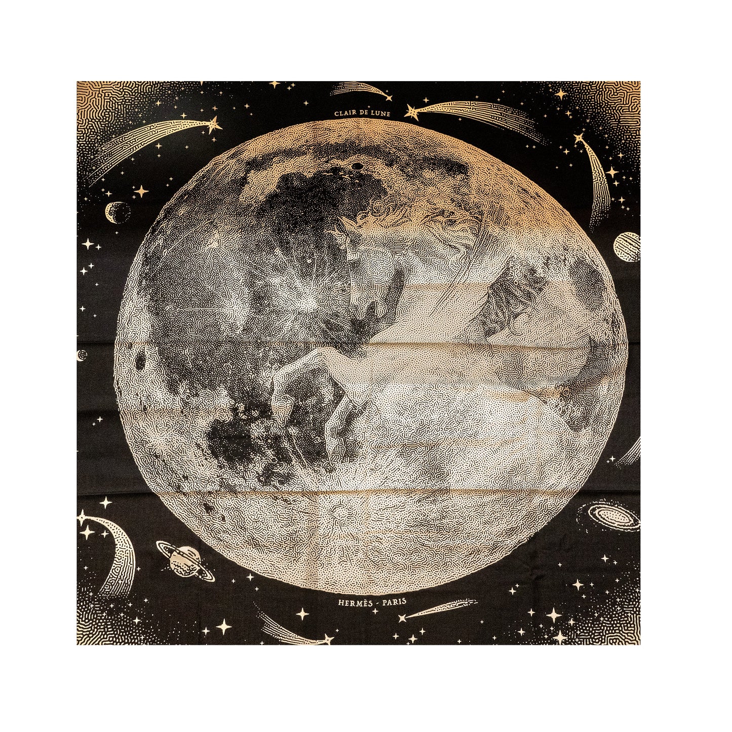 Hermes 140cm Clair de lune shawl / scarf cashmere / silk black / white