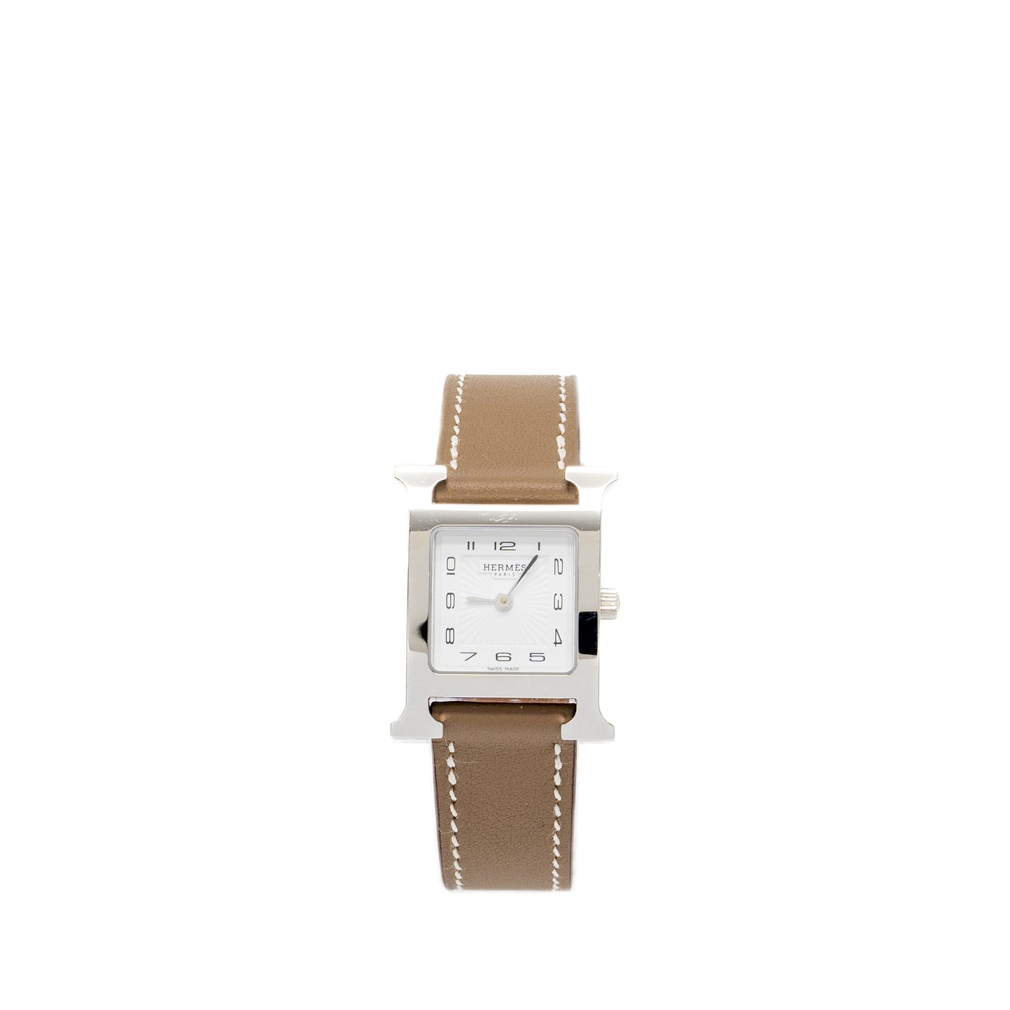 Hermes Heure Watch, small model 25mm quartz movement steel case etoupe SHW