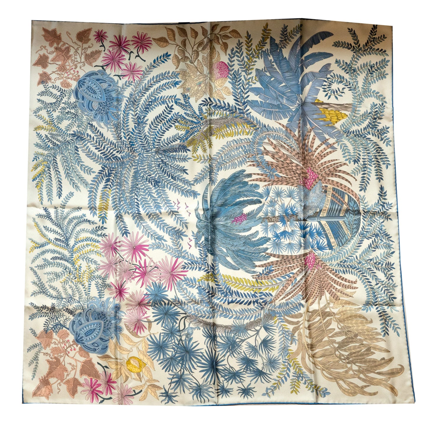 Hermes 90cm Silk Scarf Double Face Le Jardin Des Peintr Bleu Pale/Blue Jea