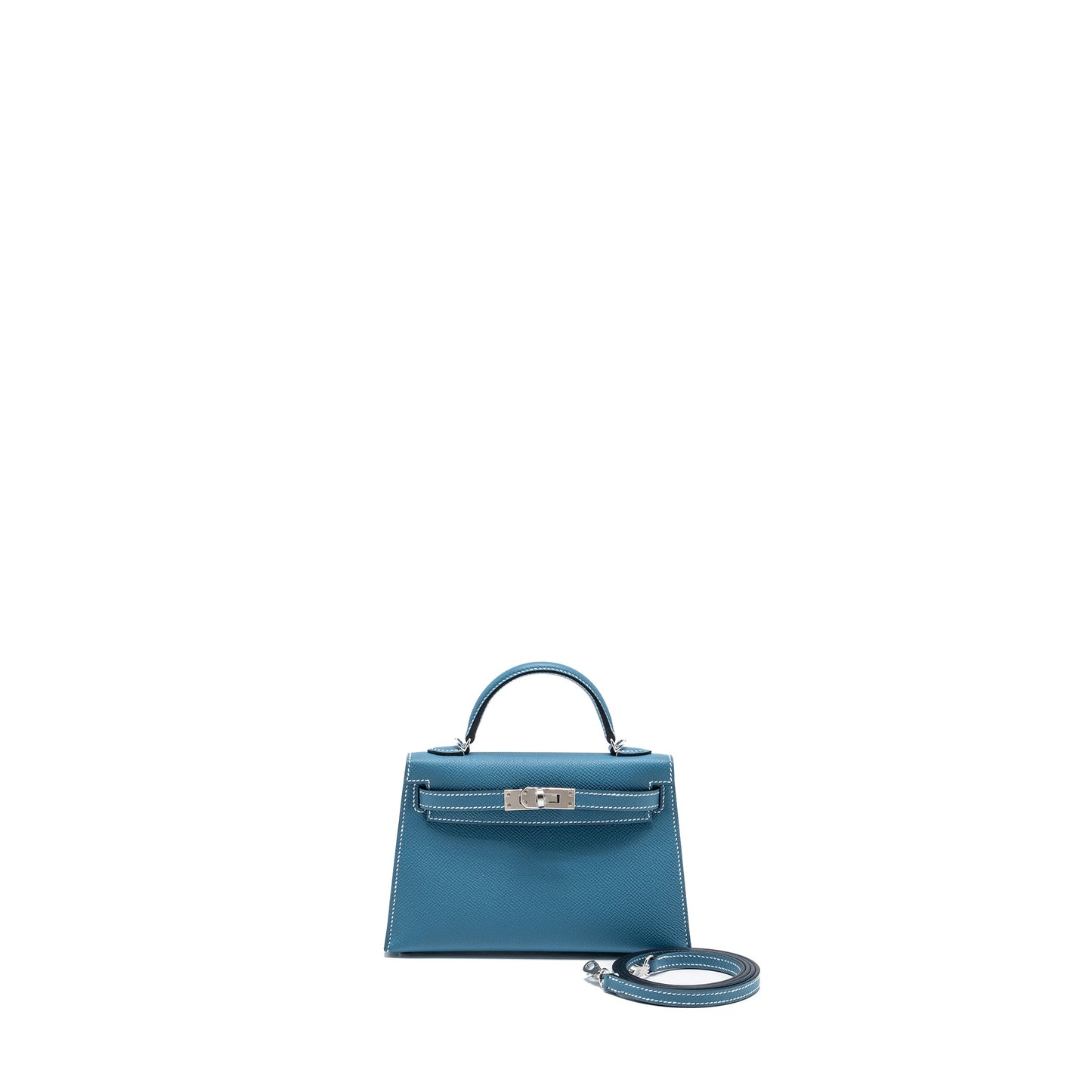 Hermes Mini Kelly II Epsom New Blue Jean SHW Stamp W