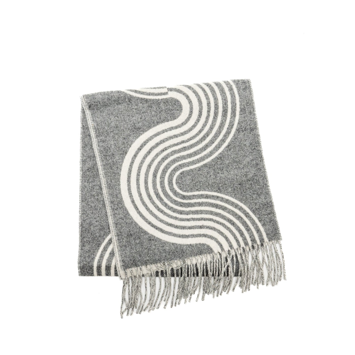 Hermes Casaque Vague Muffler Scarf Cashmere Gris Flanelle/Ivoire