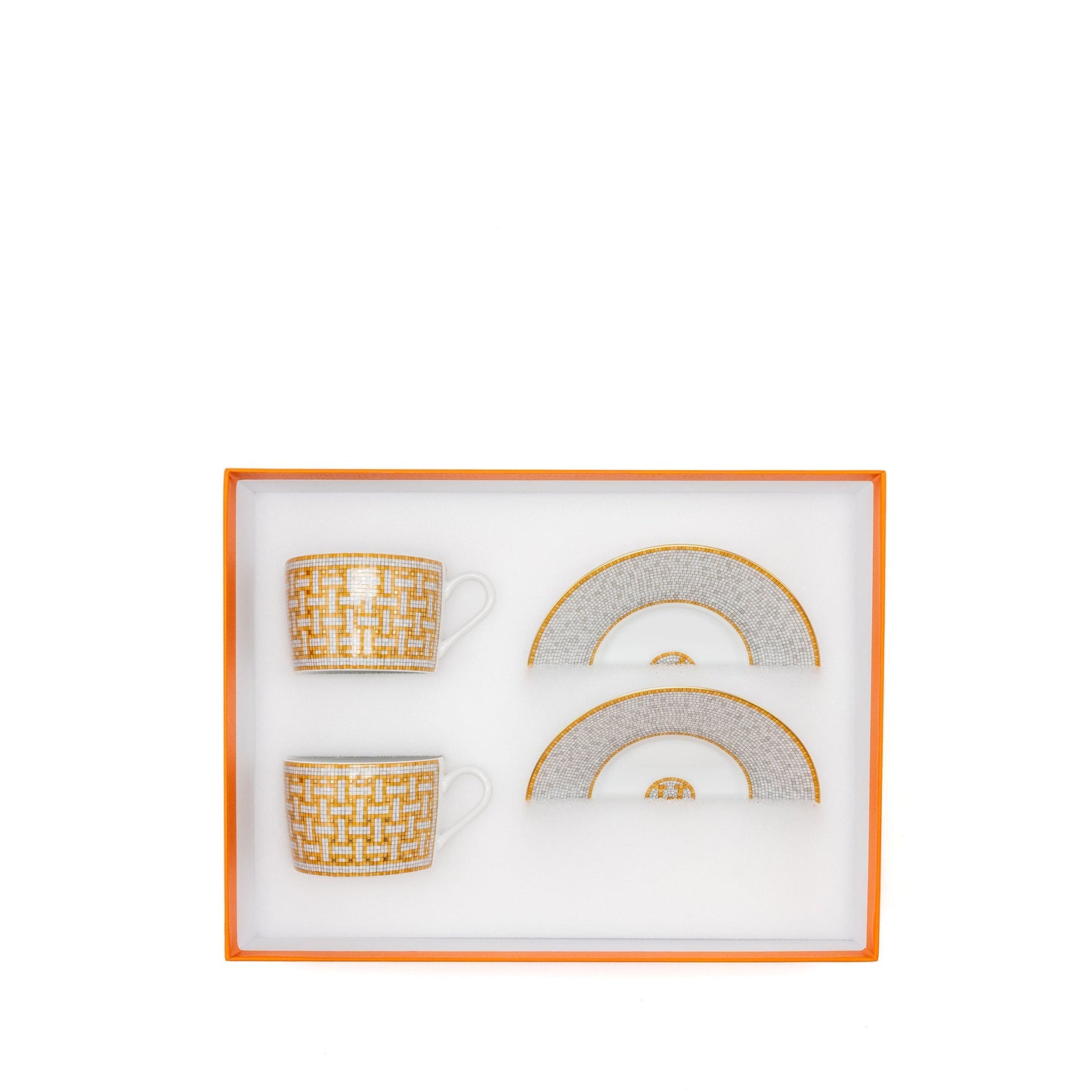Hermes Mosaique AU 24 Orange Cup and Saucer (2 Sets)