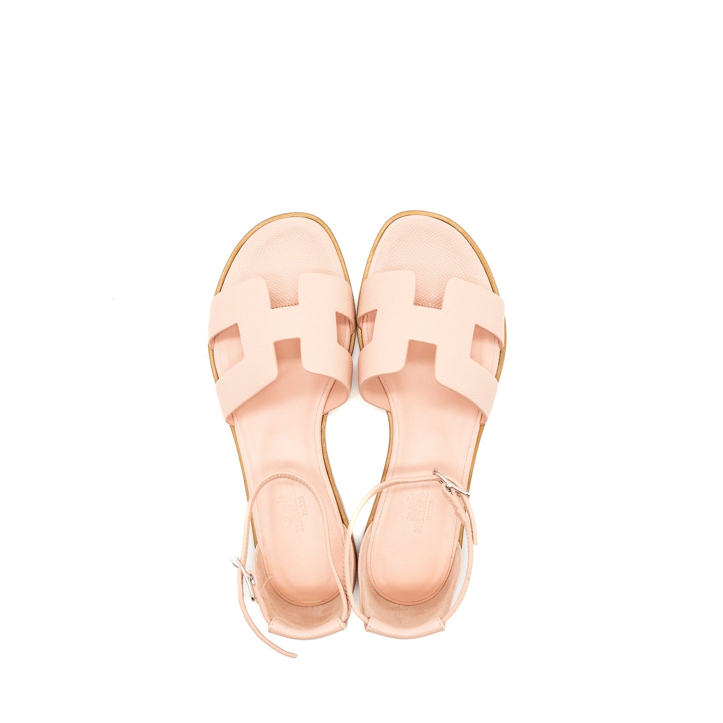 Hermes size 37 Santorini sandals epsom light pink SHW