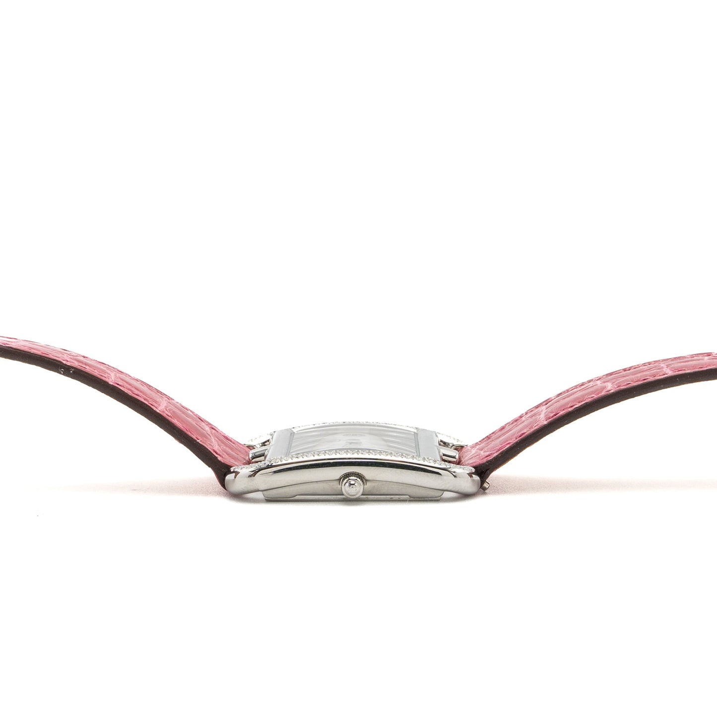 Hermes Cape Cod watch Small Model 31mm steel case with diamonds Alligator Raspberry strap