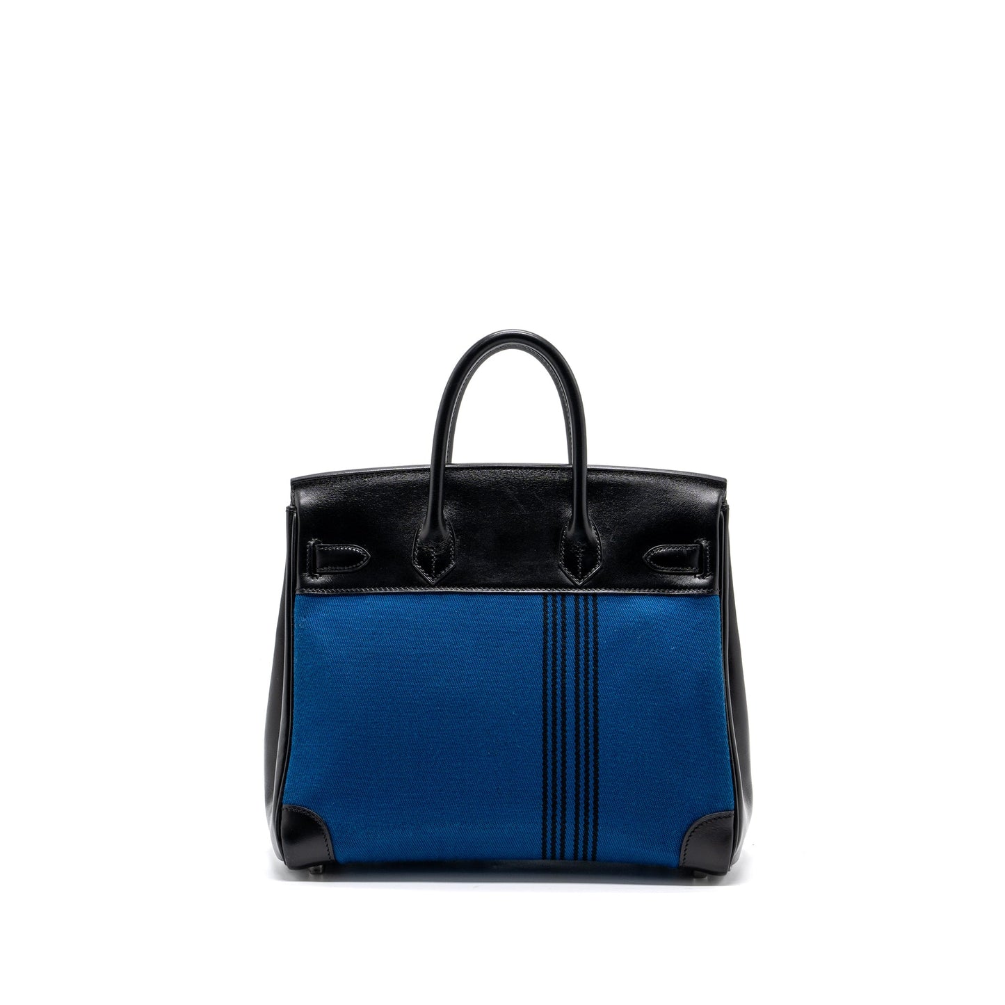 Hermes vintage birkin hac 28 toile Potamus black / blue SHW stamp square J