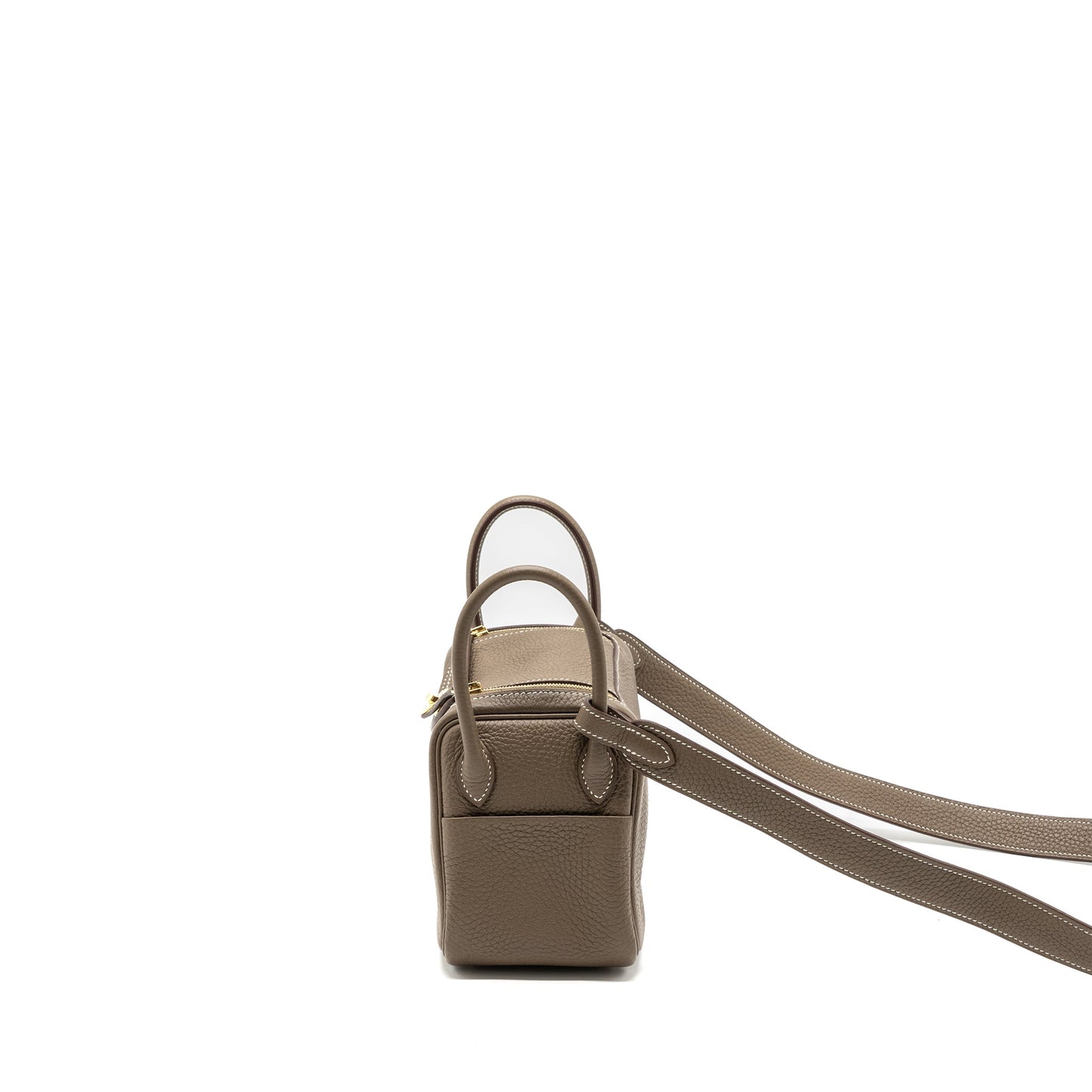 Hermes Mini Lindy Clemence Etoupe GHW Stamp Z