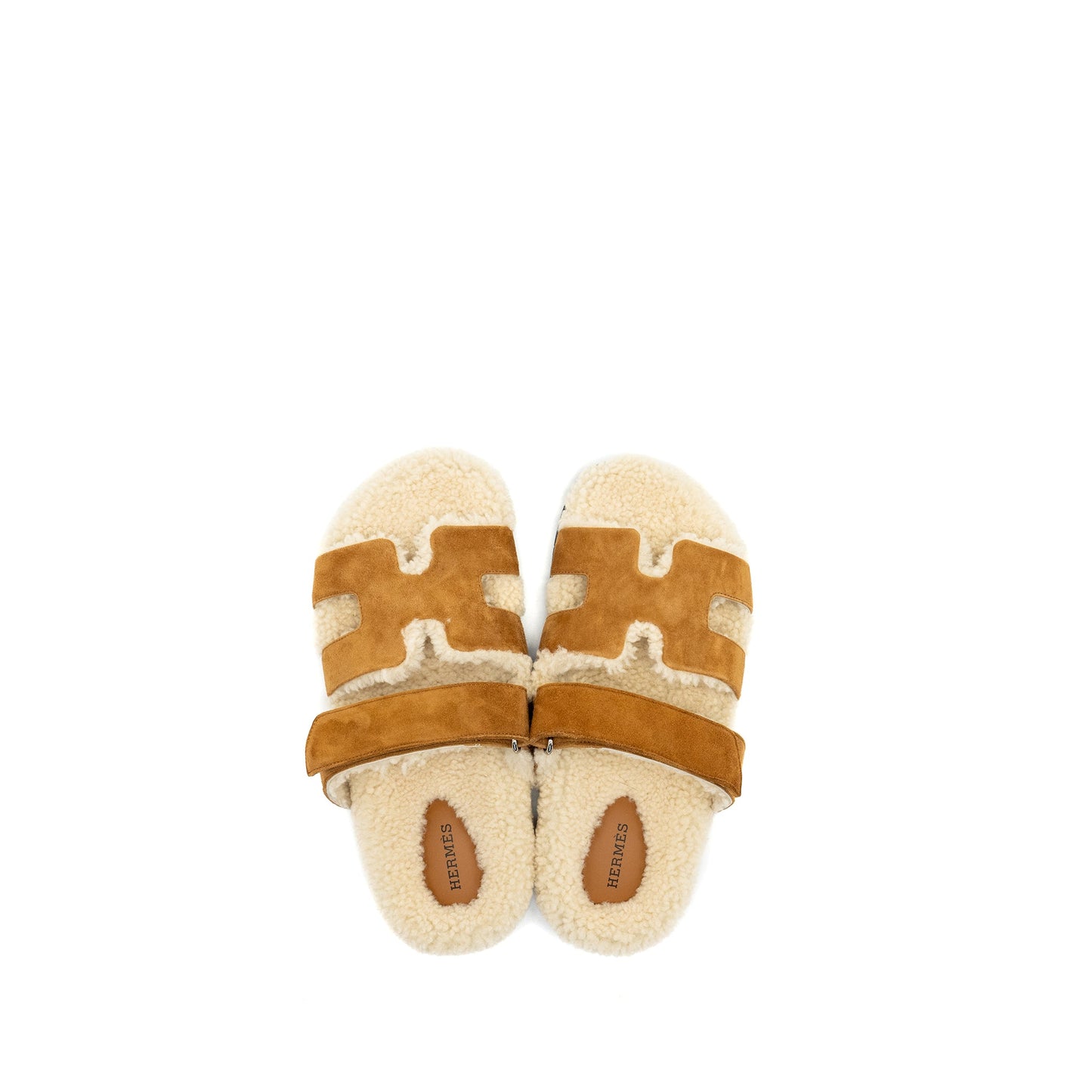 HERMES Size 38 Chypre Sandal Chevre goatskin /Shearling Naturel/Ecru