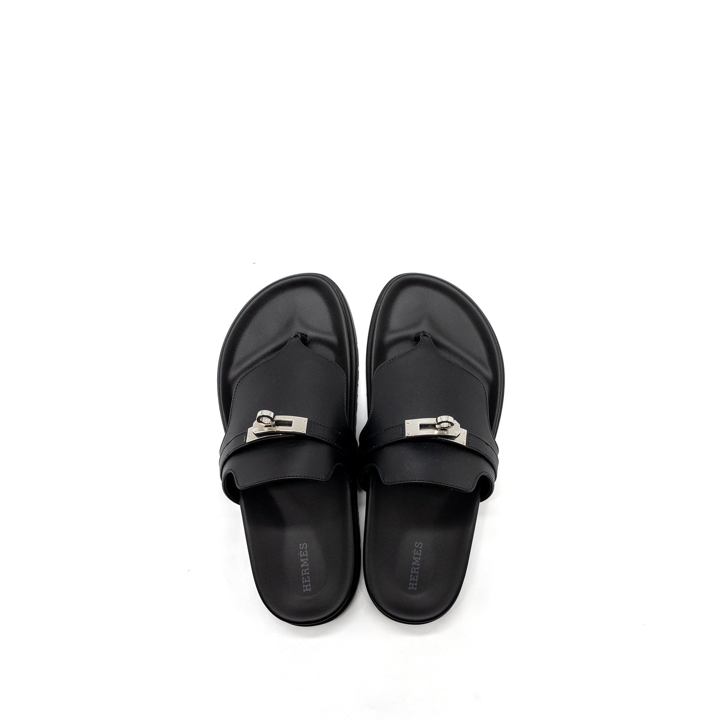 Hermes Size 39 Empire Sandals Calfskin Black SHW
