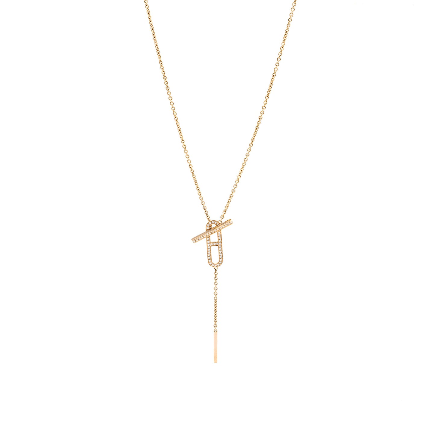 Hermes Ever Chaine D’Ancre Lariat Necklace Rose Gold, Diamonds
