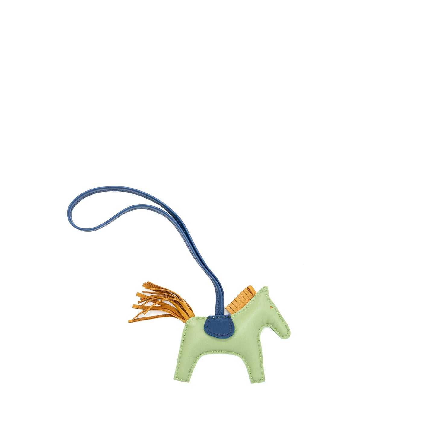 Hermes rodeo pm bag charm vert criquet / sesame/ blue malte stamp D