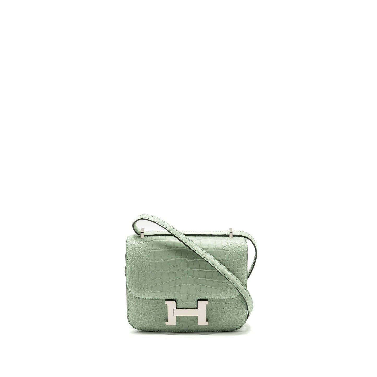 Hermes Mini Constance Alligator Mississippiensis Mat Vert D’eau SHW Stamp U