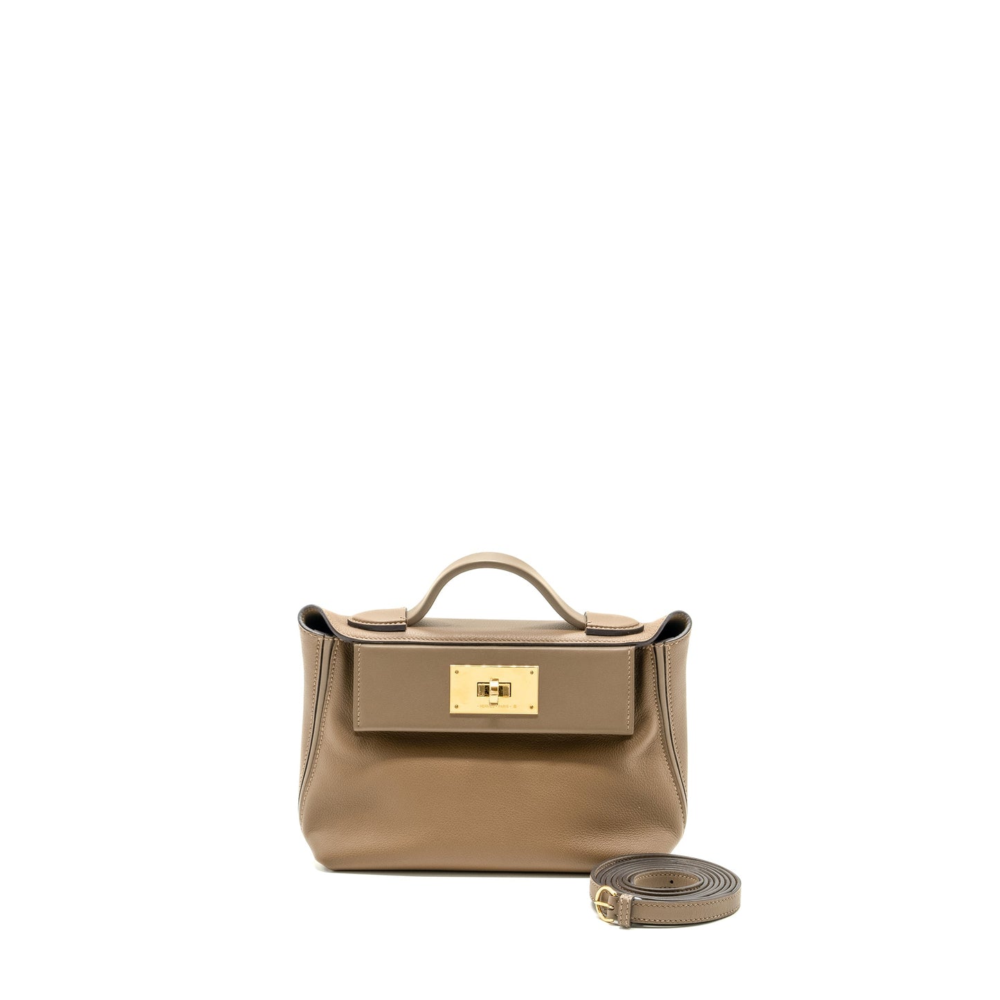 Hermes mini 24/24 2424 - 21 bag evercolor / swift beige de Weimar / etoupe GHW stamp Z