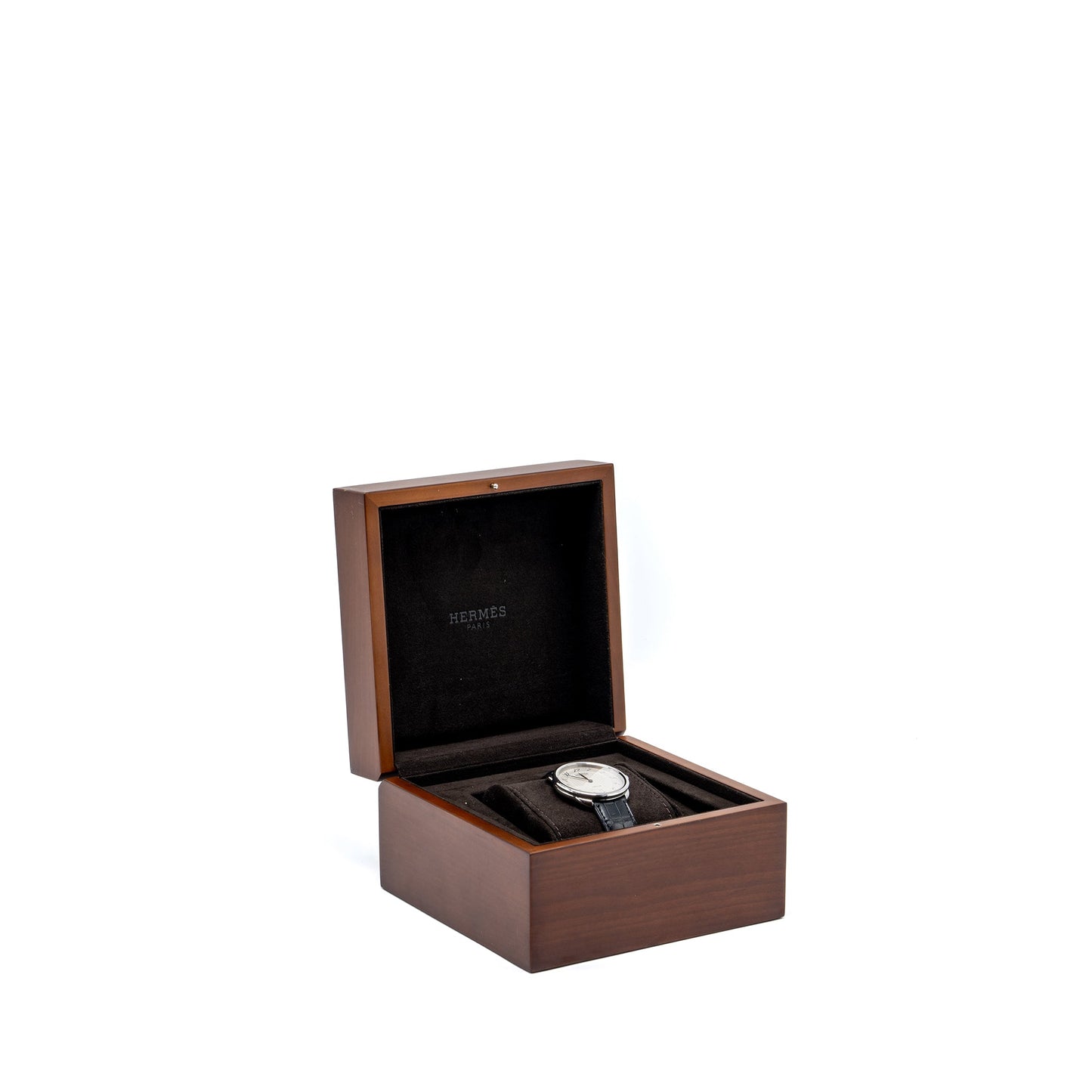 Hermes Arceau Watch 40mm large meodel with alligator black strap, white dial