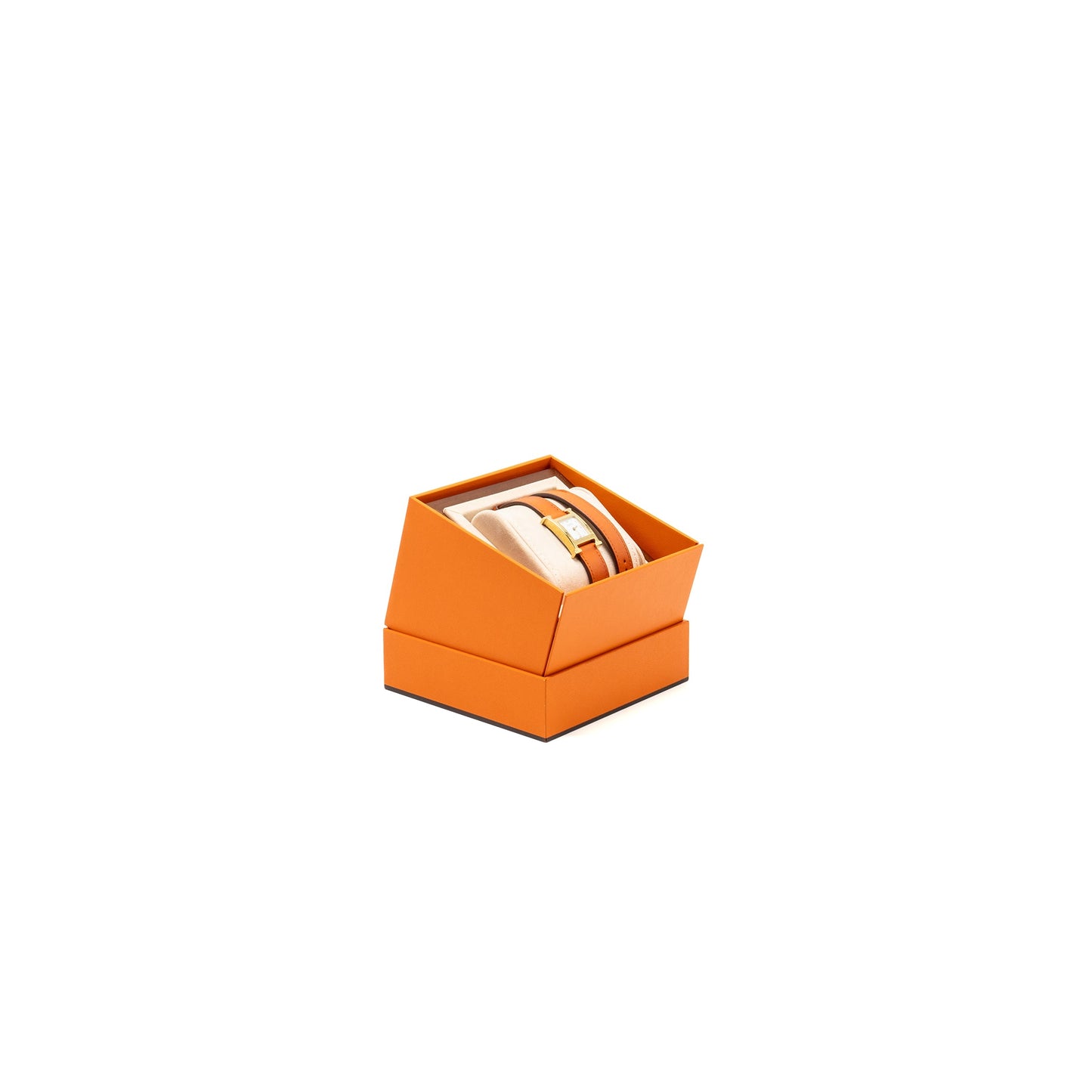 Hermes Heure H Watch, small model 21mm,quartz movement, steel case swift/orange GHW
