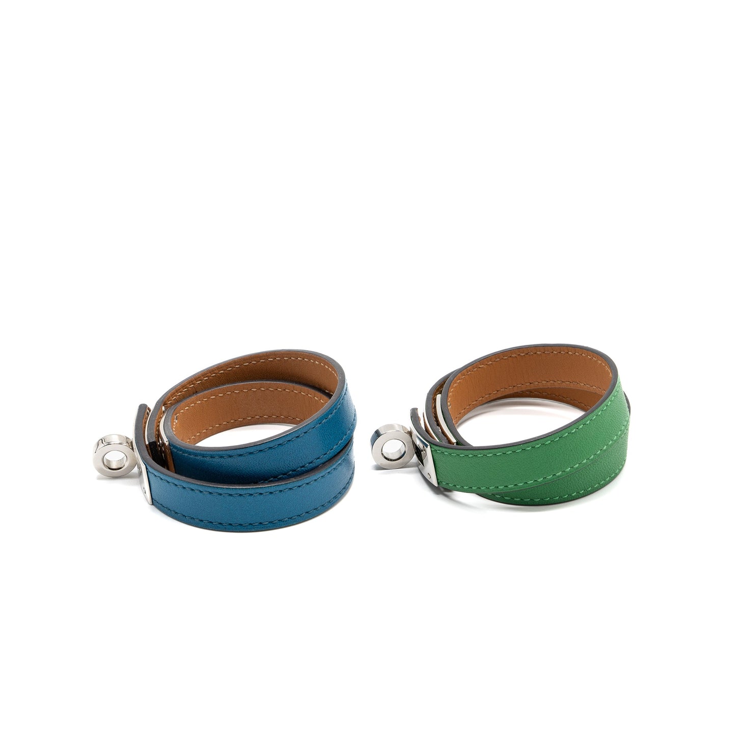 HERMES Size T1 KELLY DOUBLE TOUR BRACELET Green/Blue SHW (2 items sell in a set)