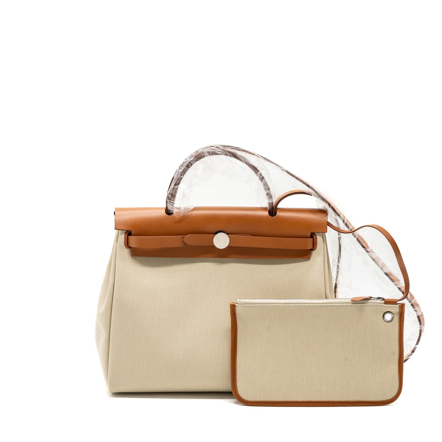 Hermes Herbag 31 Zip Bag Toile Militaries/Vache Hunter Beton/Fauve SHW Stamp B