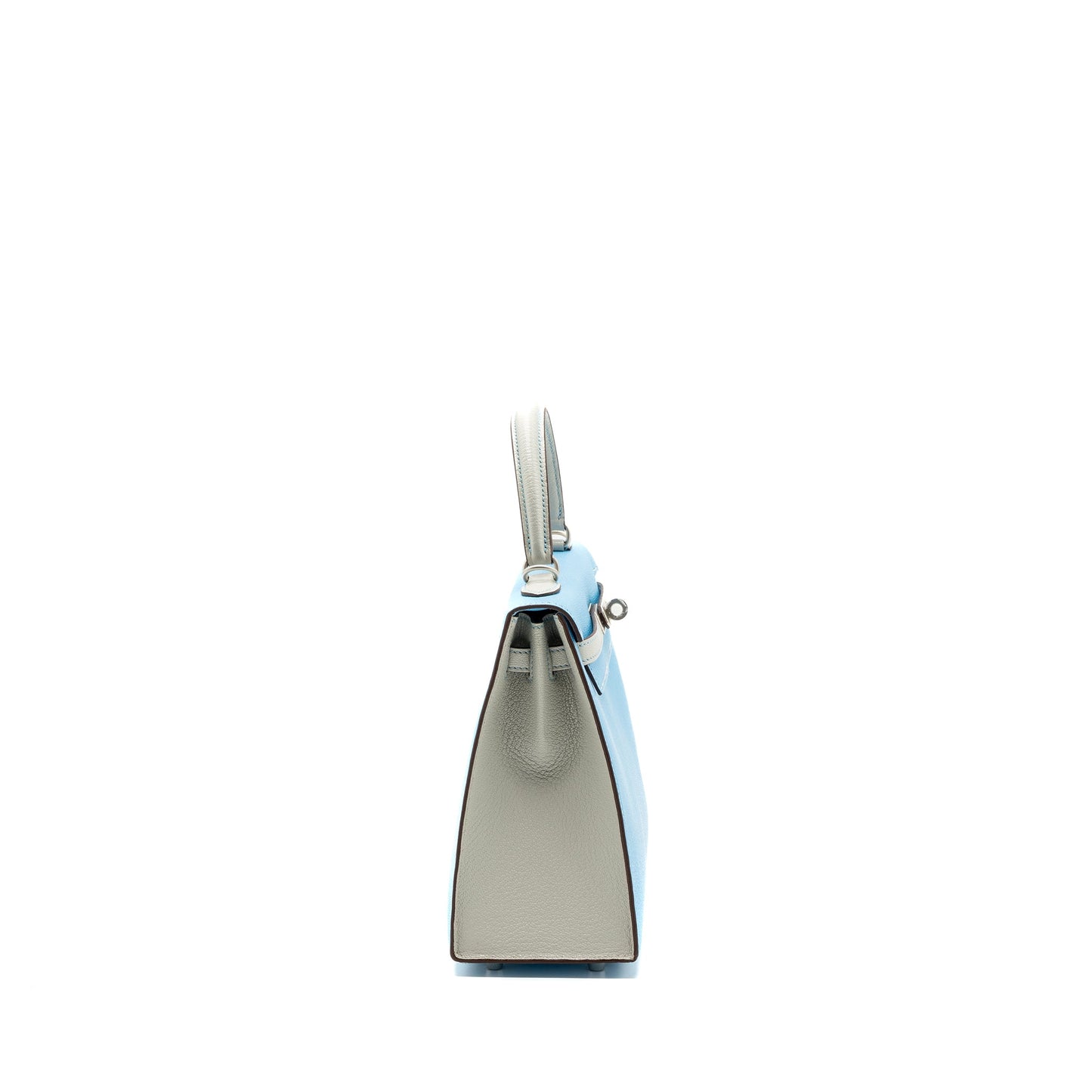 Hermes Kelly 25 special order chèvre Mysore blue Celeste / Gris Perle brushed SHW Stamp Z