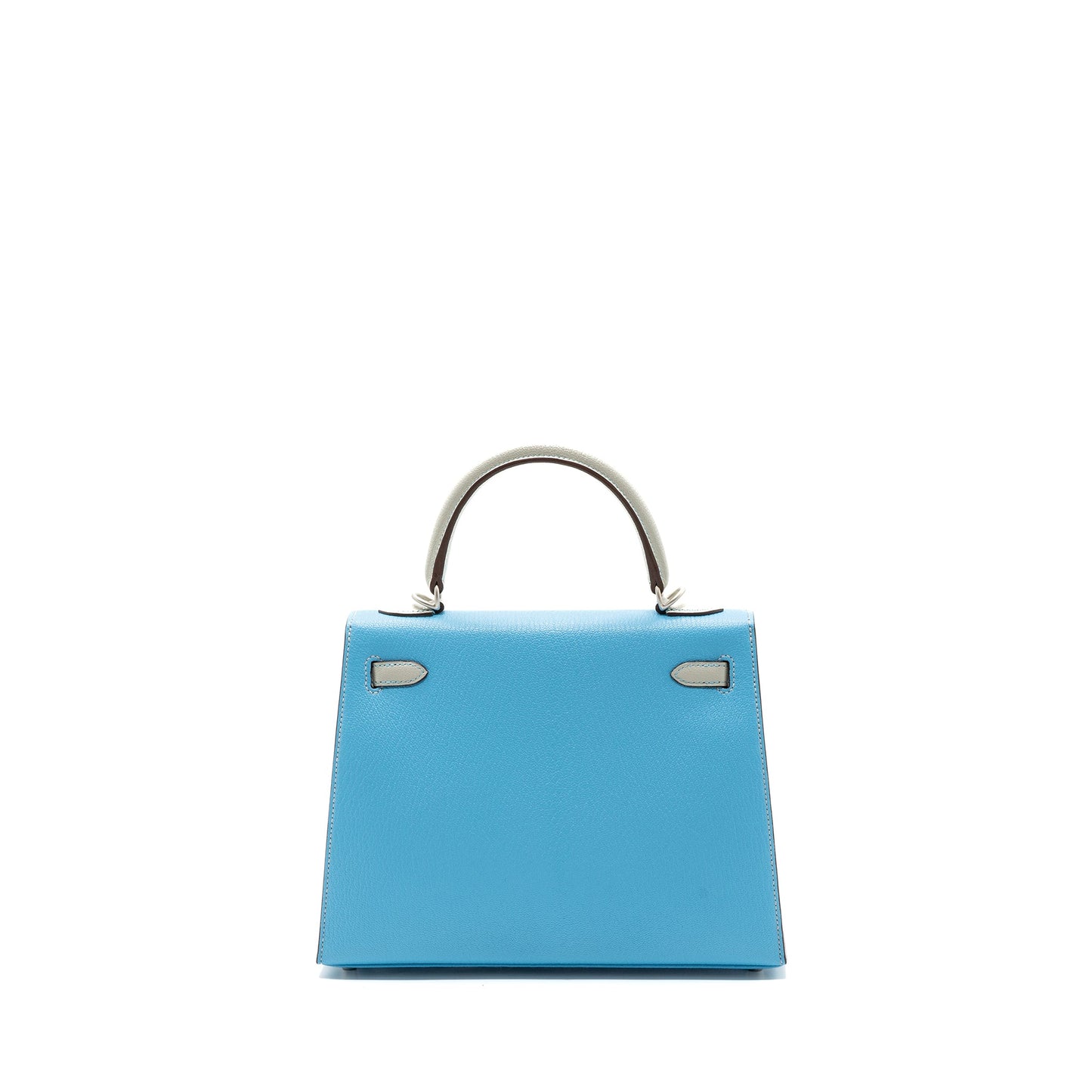Hermes Kelly 25 special order chèvre Mysore blue Celeste / Gris Perle brushed SHW Stamp Z
