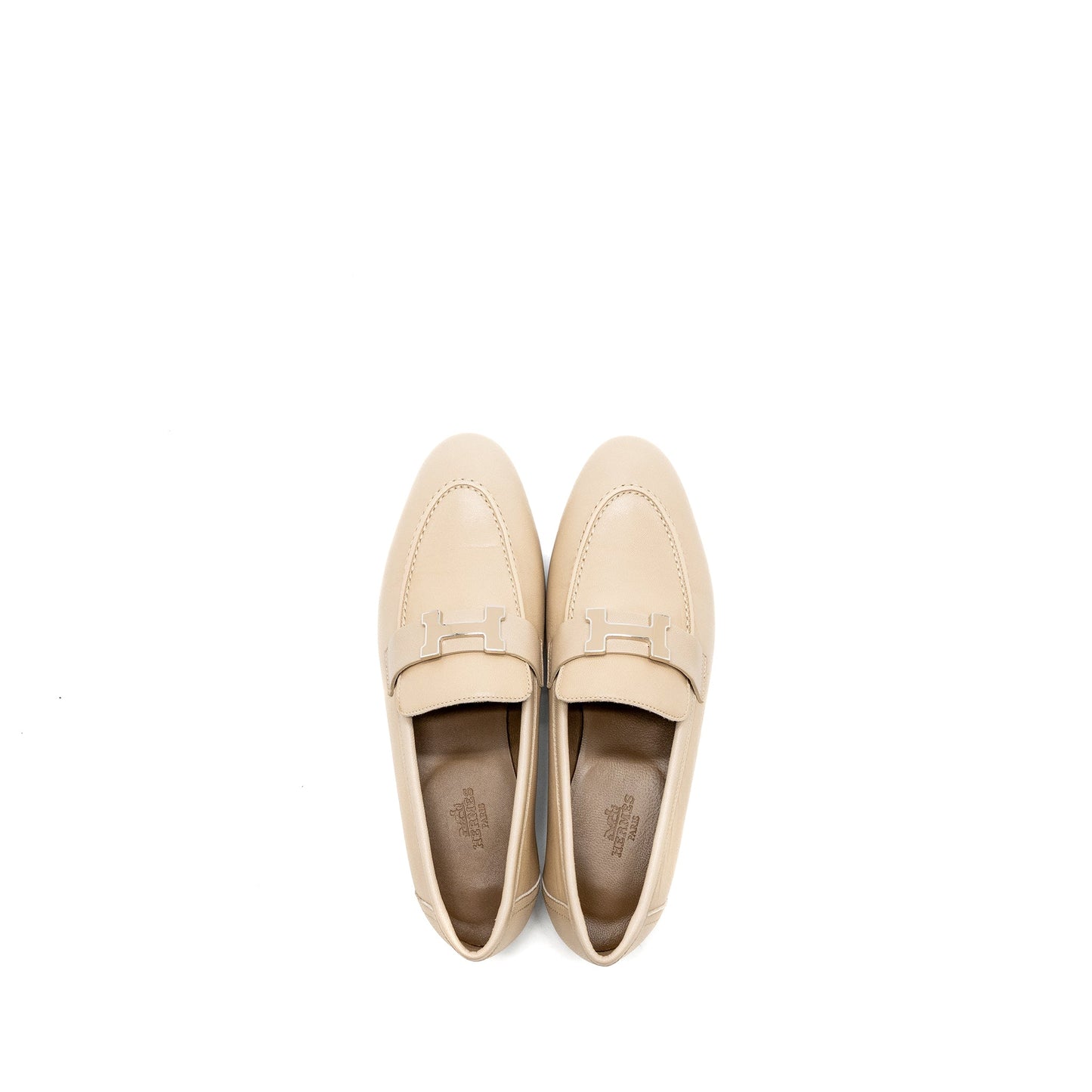 Hermes size 37 mocassings femme pairs loafer chèvre Blanc gomme SHW